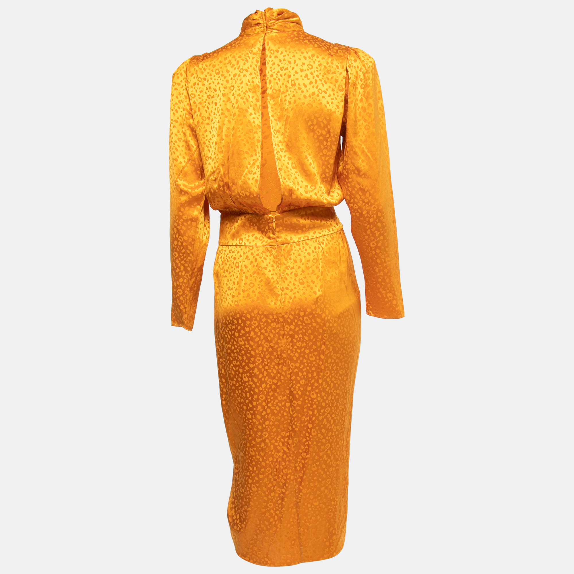 

Ronny Kobo Yellow Satin Jacquard Asymmetrical Midi Dress