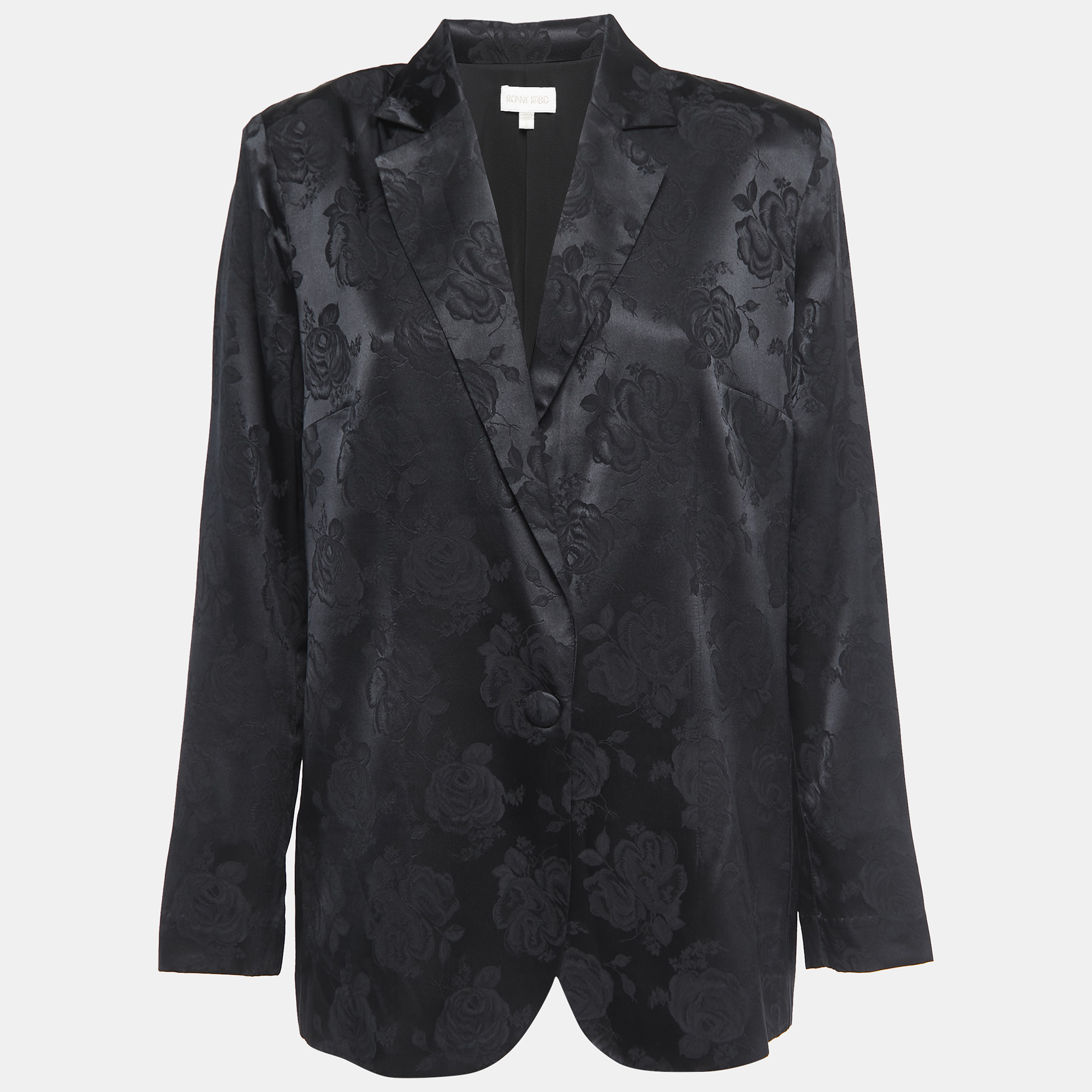 

Ronny Kobo Black Floral Satin Jacquard Single Button Blazer S