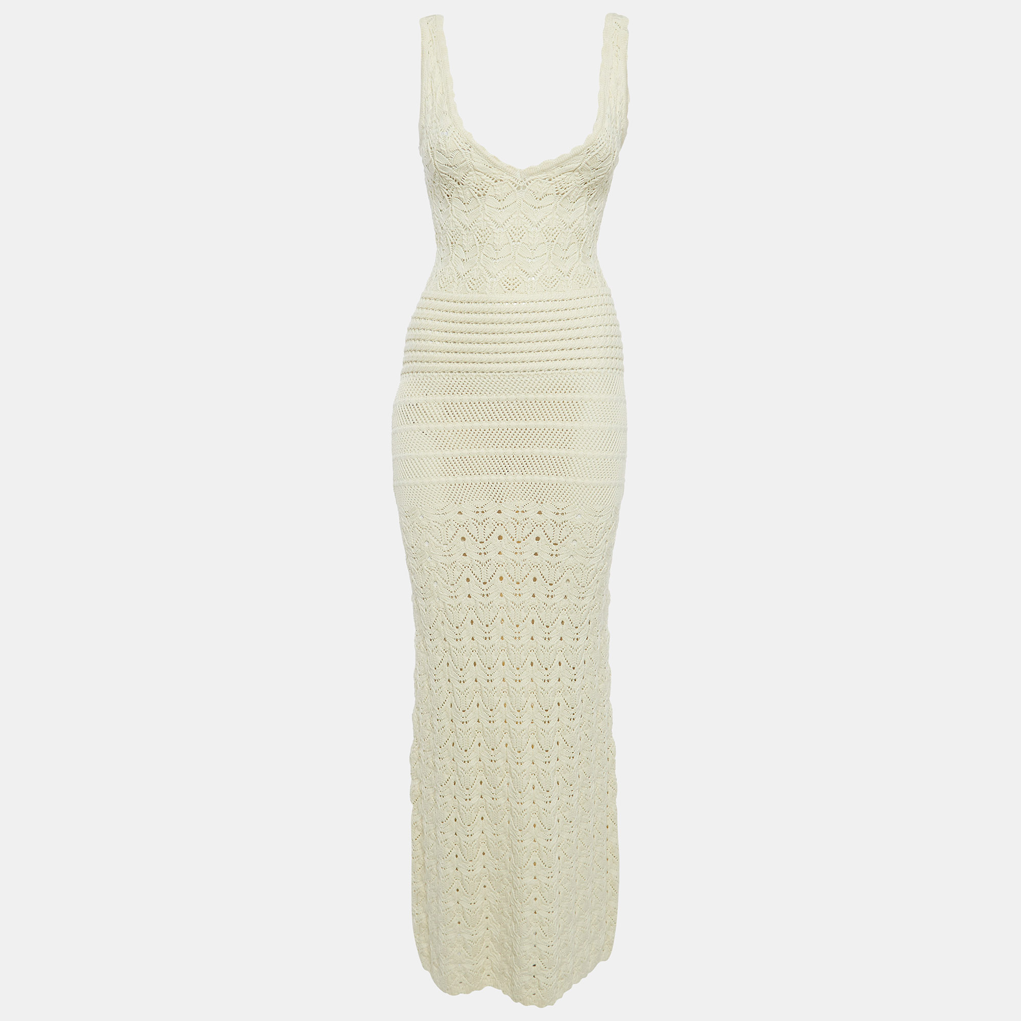 Pre-owned Ronny Kobo Off White Crochet Sadie Maxi Dress S