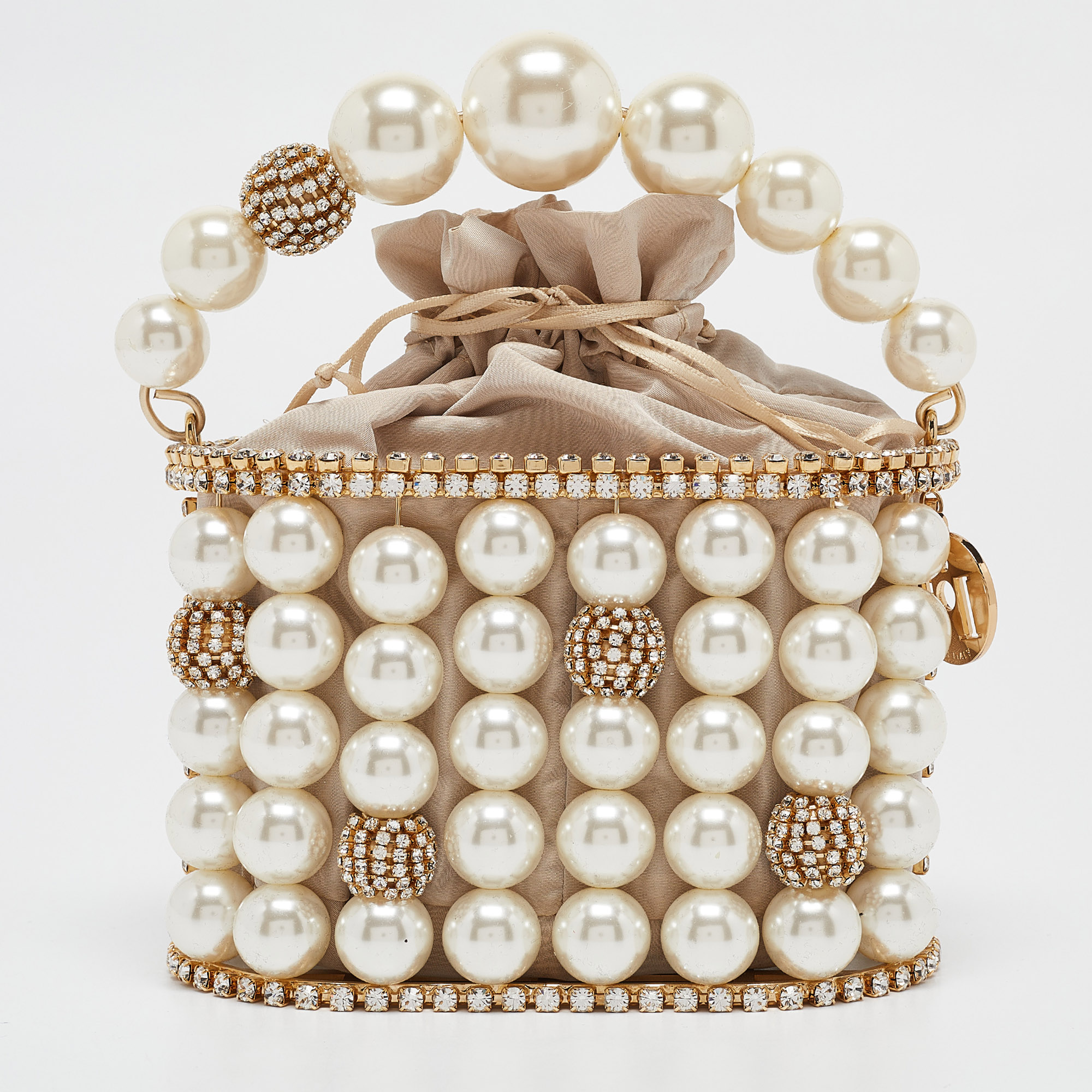 

Rosantica Gold Metal Faux Pearl Crystal Embellished Clutch