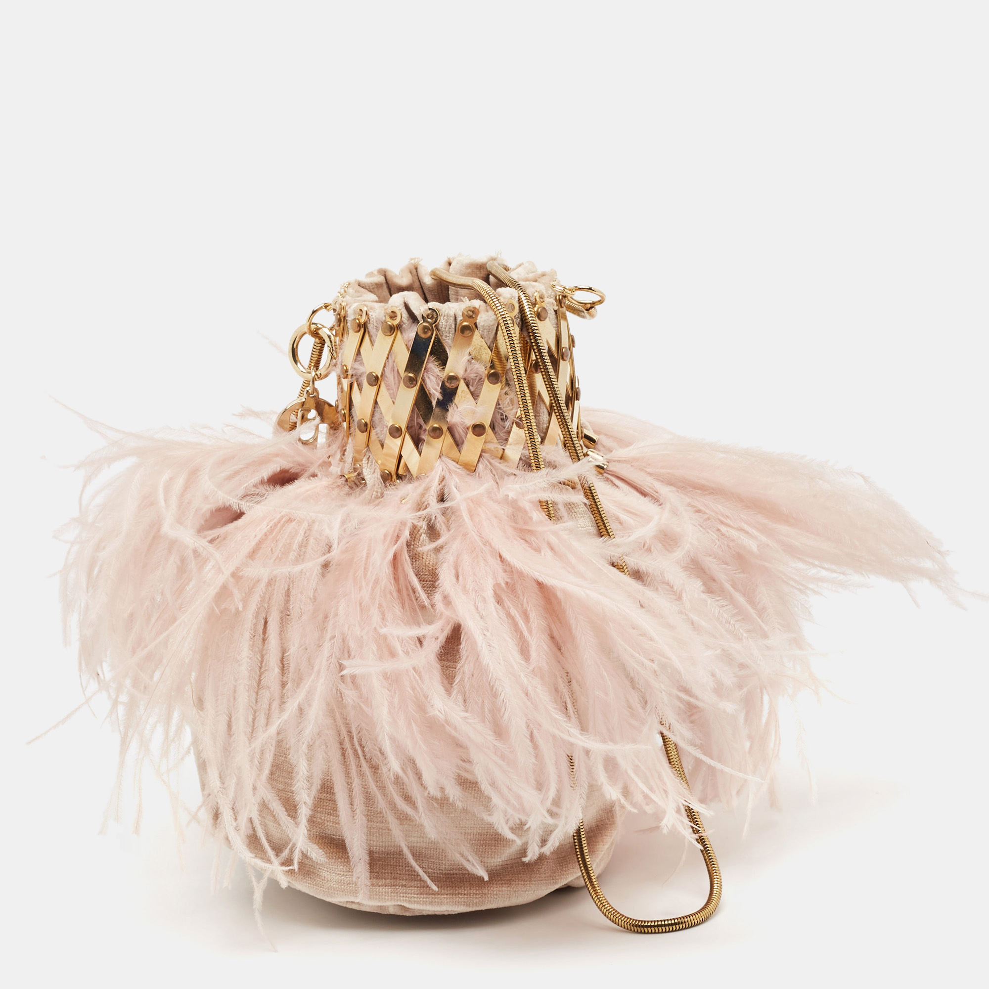 

Rosantica Pink Velvet and Ostrich Feather Aramis Chain Clutch