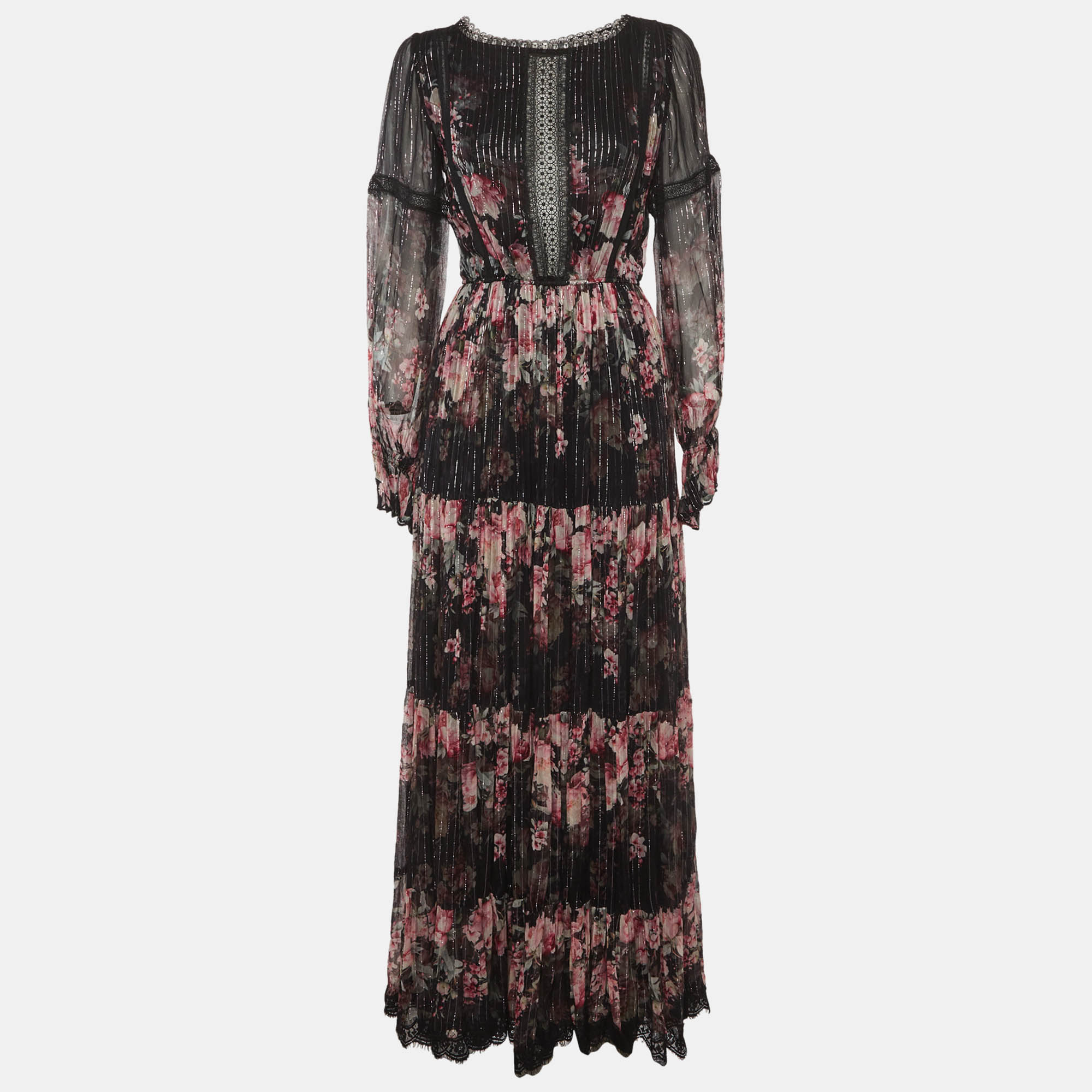 

Rose Room Black Floral Print Chiffon Puff Sleeve Maxi Dress S