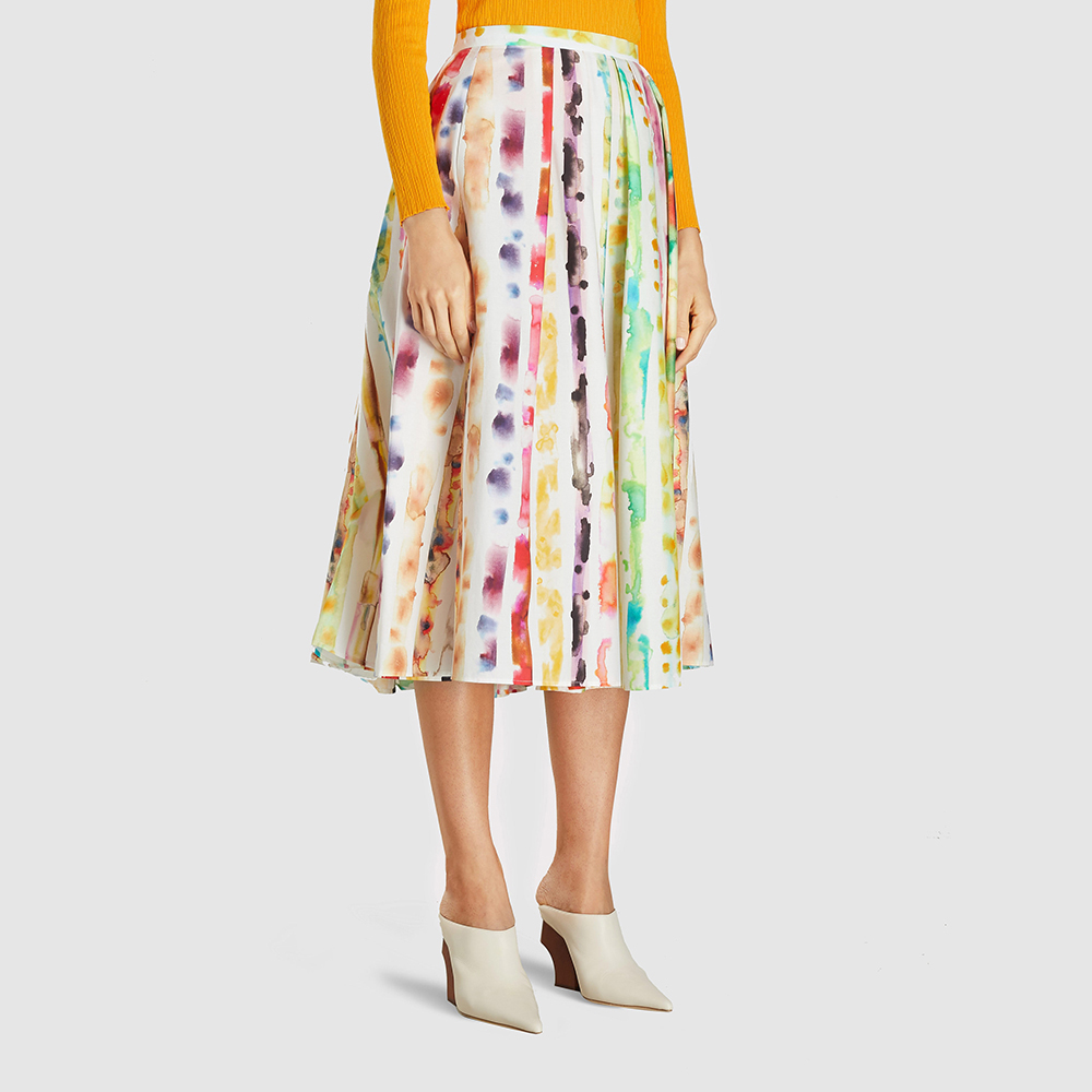 

Rosie Assoulin White Watercolour Print Cotton-Blend Midi Skirt US 10