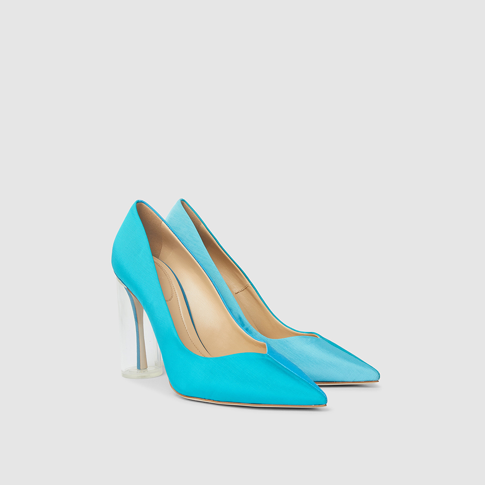 

Rosie Assoulin Blue Turquoise Plexi Heel Leather Pumps IT