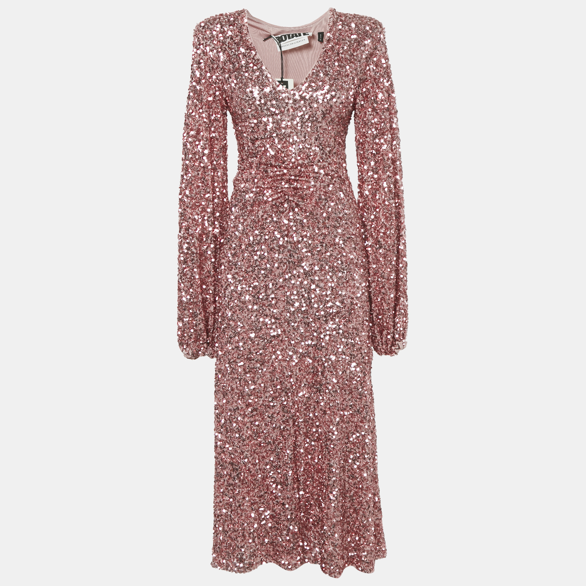

Rotate Birger Christensen Rapture Rose Sequin Mesh Sirin Dress S, Pink