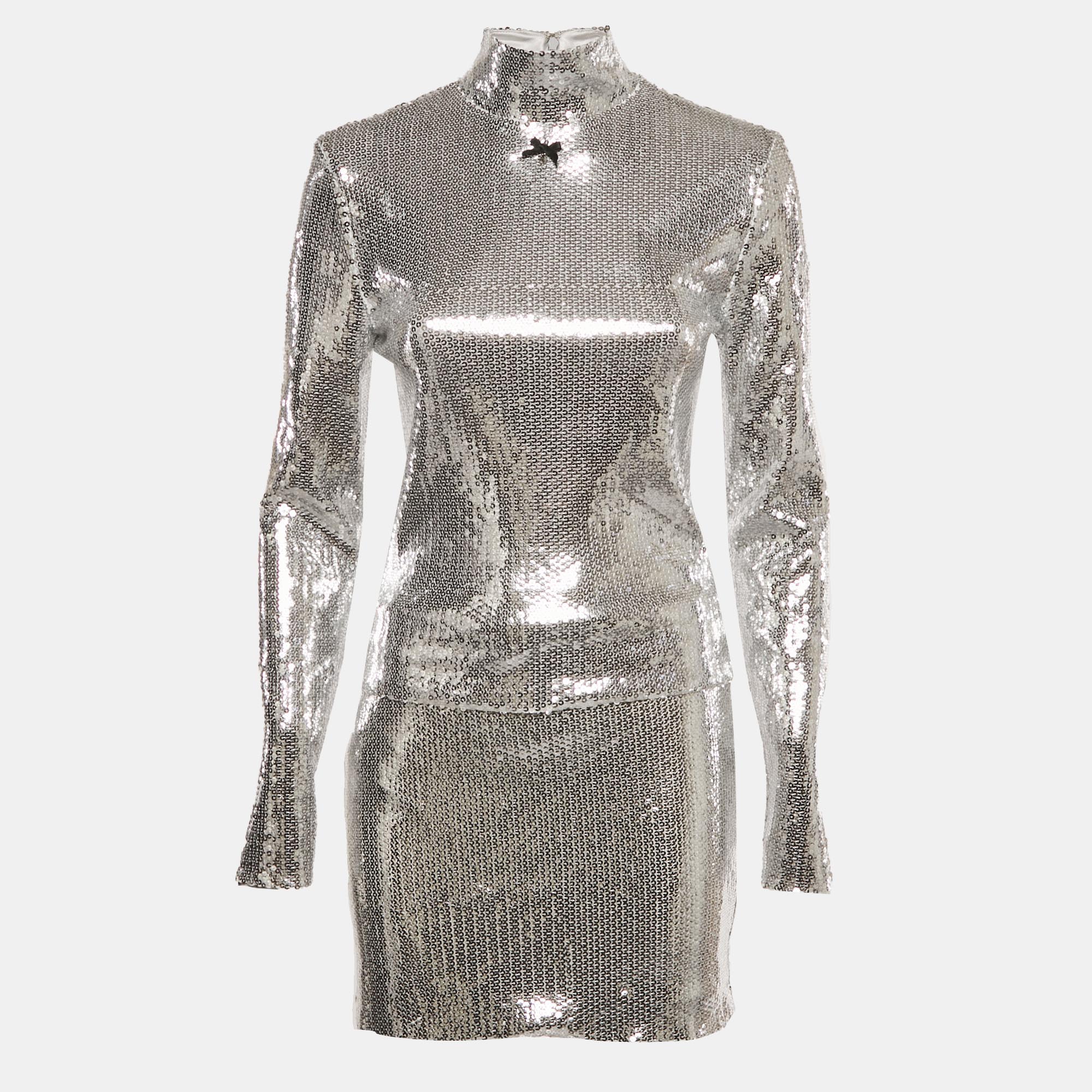 

Rotate Birger Christensen Silver Sequin Top and Mini Skirt Set S