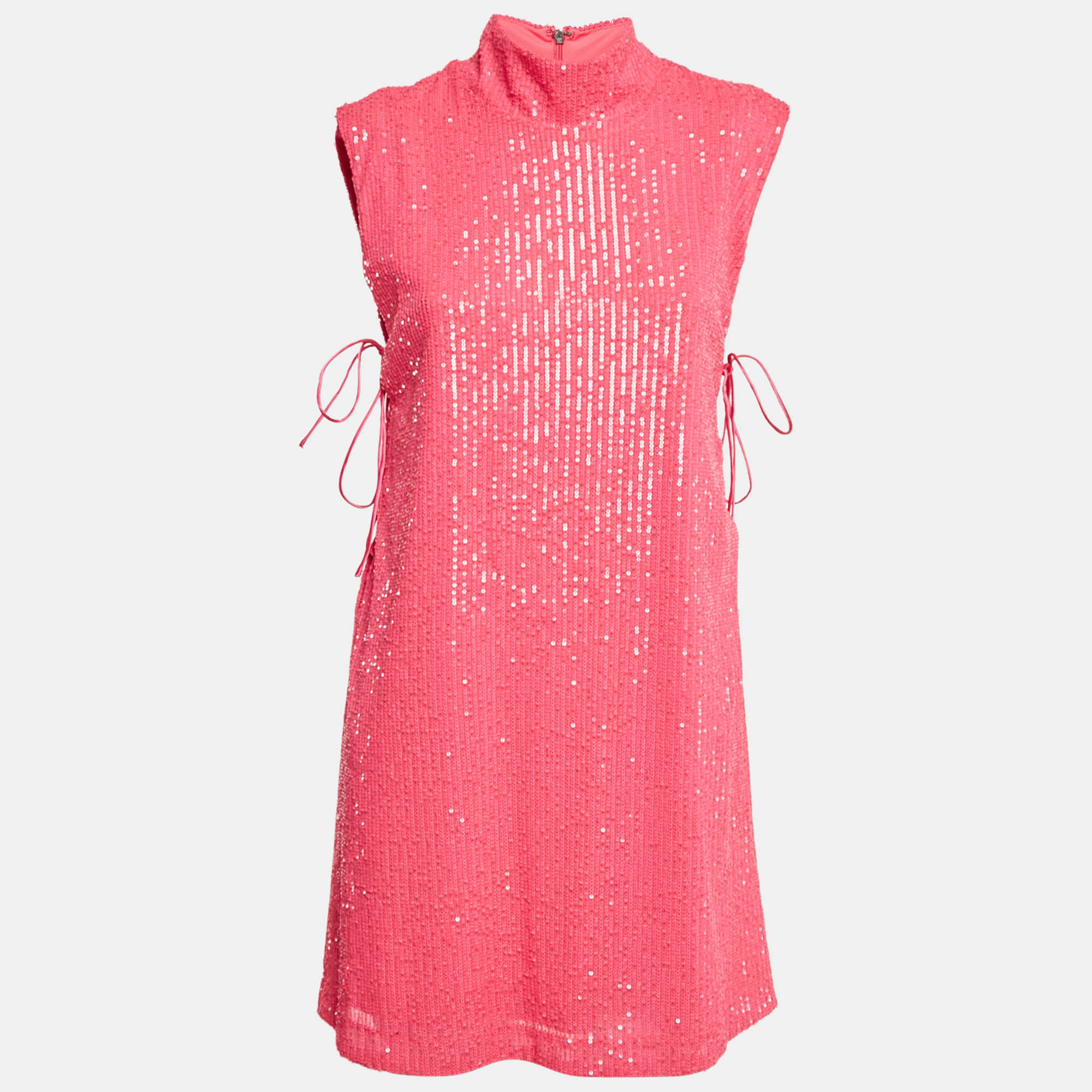 

ROTATE Fuchsia Pink Sequin Mesh Lace-Up Mini Krew Dress M