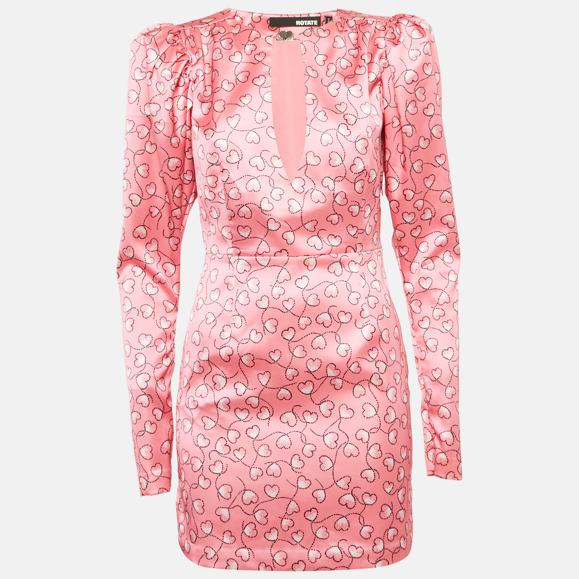 Pre-owned Rotate Birger Christensen Pink Printed Satin Cut-out Mini Dress S