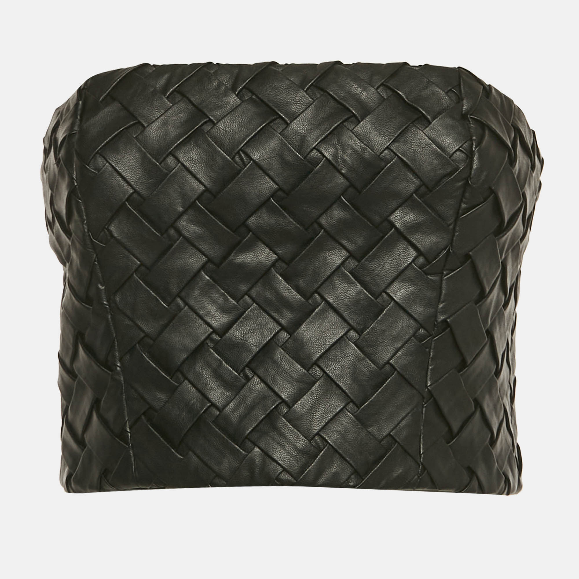 

ROTATE BIRGER CHRISTENSEN Black Smocked Leather Zip-Up Tube Top M