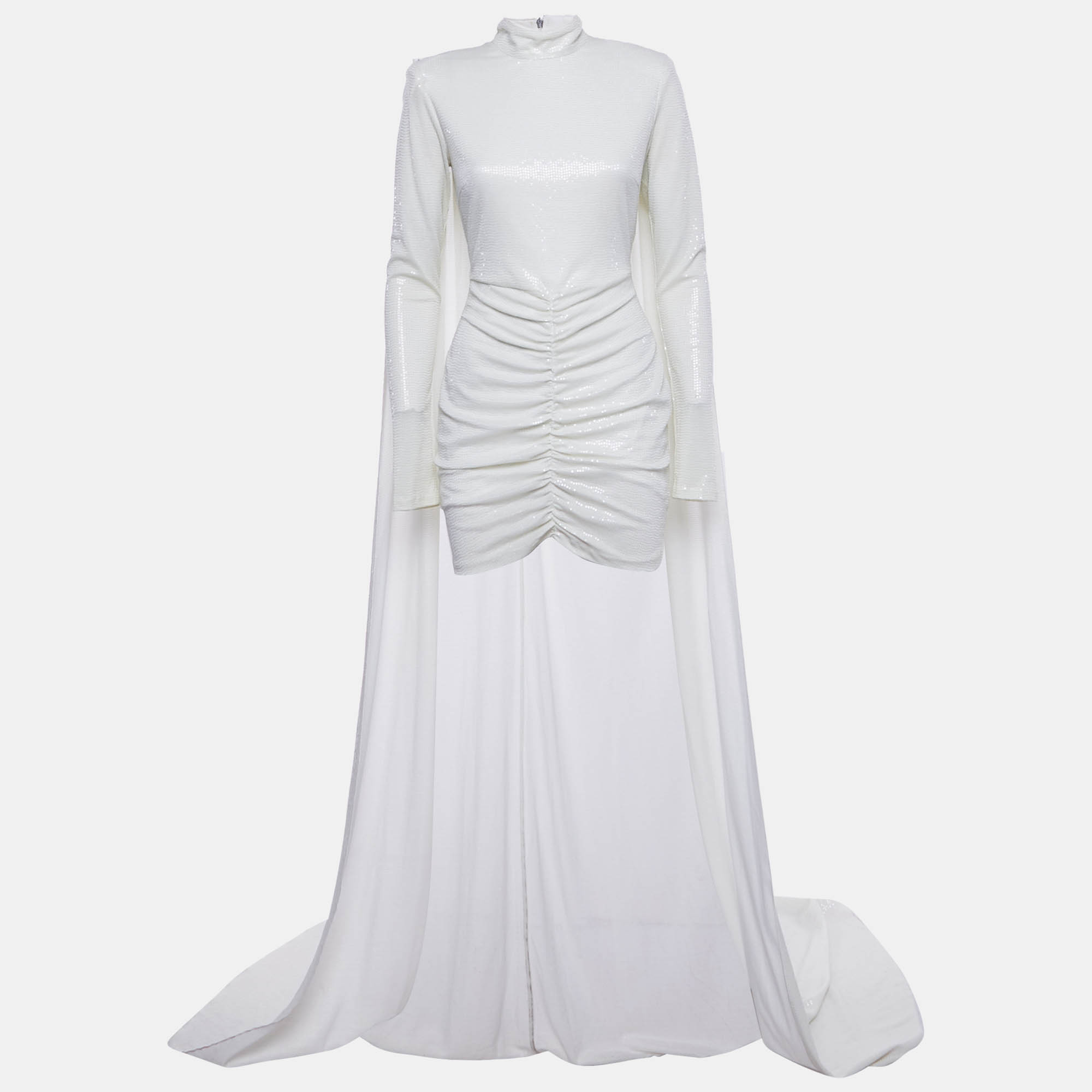 Pre-owned Rotate Birger Christensen Rotate White Sequin Lurex Jersey Detachable Cape Mini Dress M