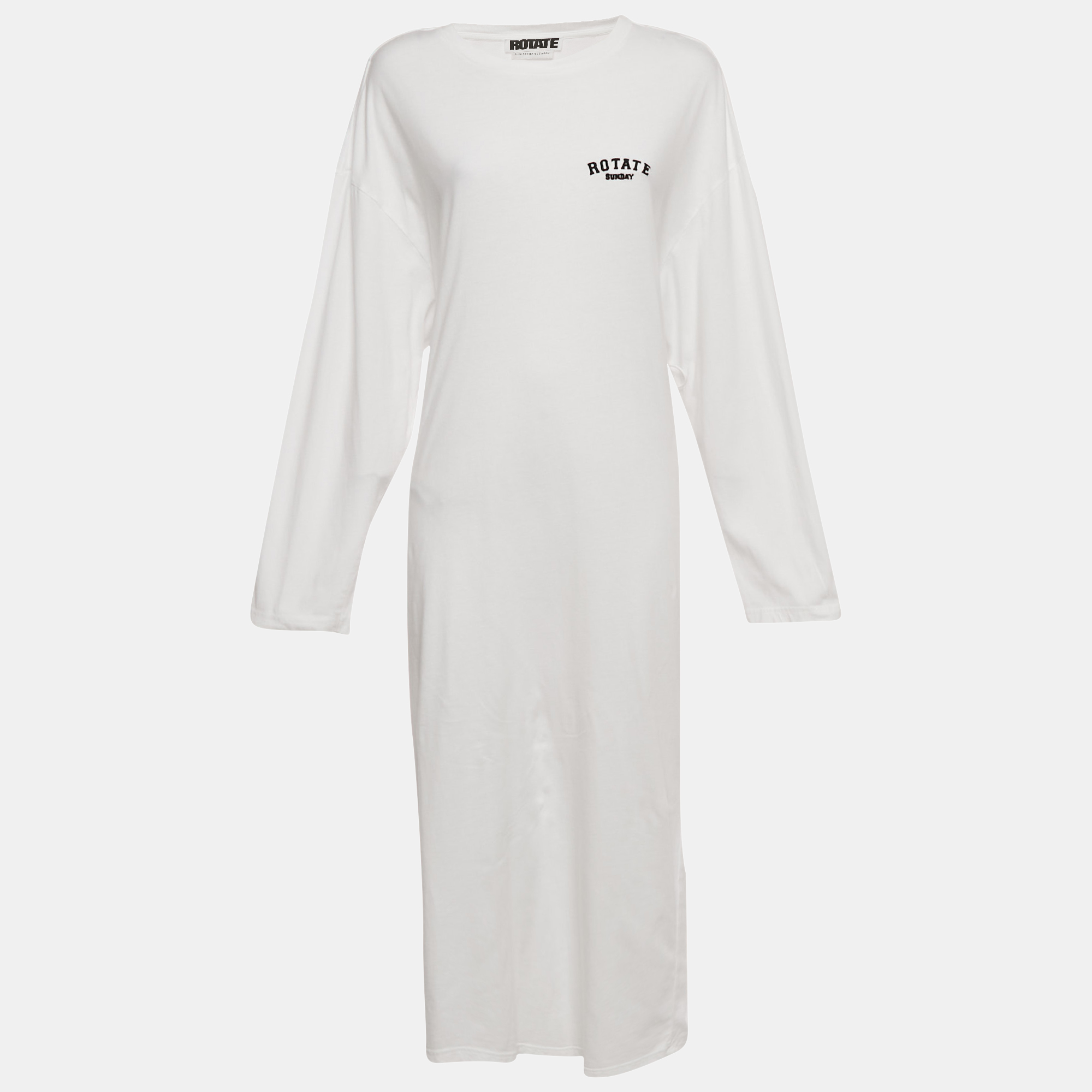 

ROTATE Birger Christensen White Logo Embroidered Jersey Back Open Midi Dress M