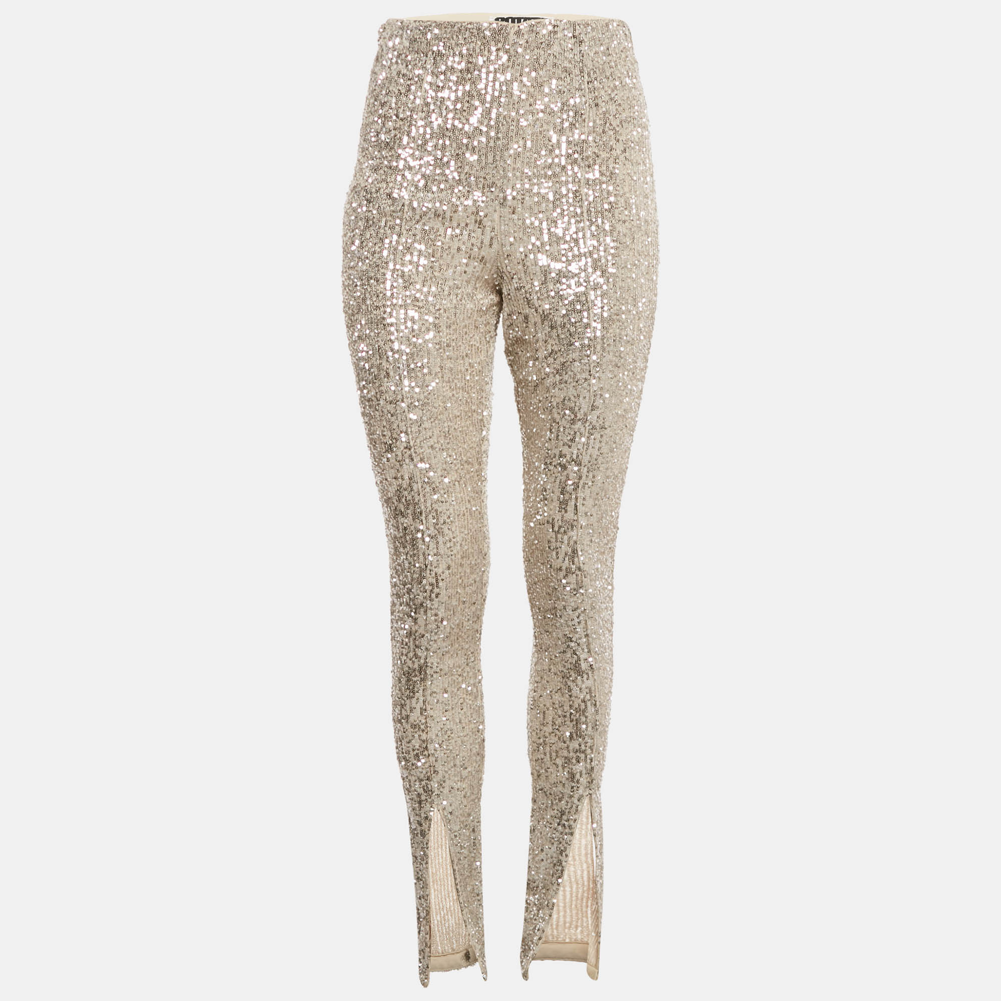 Pre-owned Rotate Birger Christensen Beige Sequin Embellished Alicia Pants M In Sand