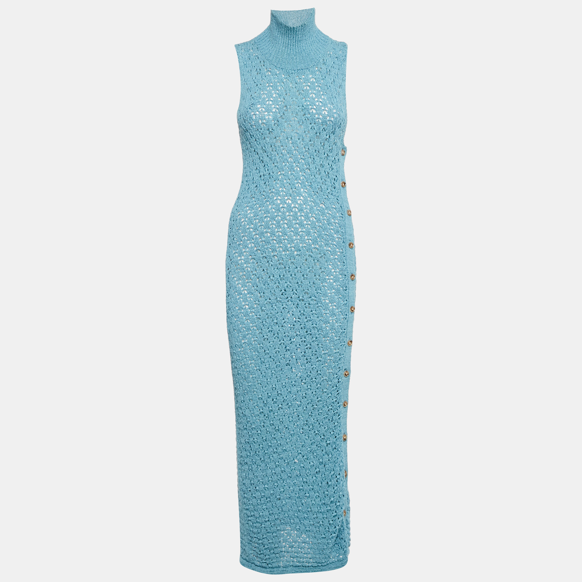 

Rotate Birger Christensen Blue Patterned Knit High Neck Tessa Midi Dress M