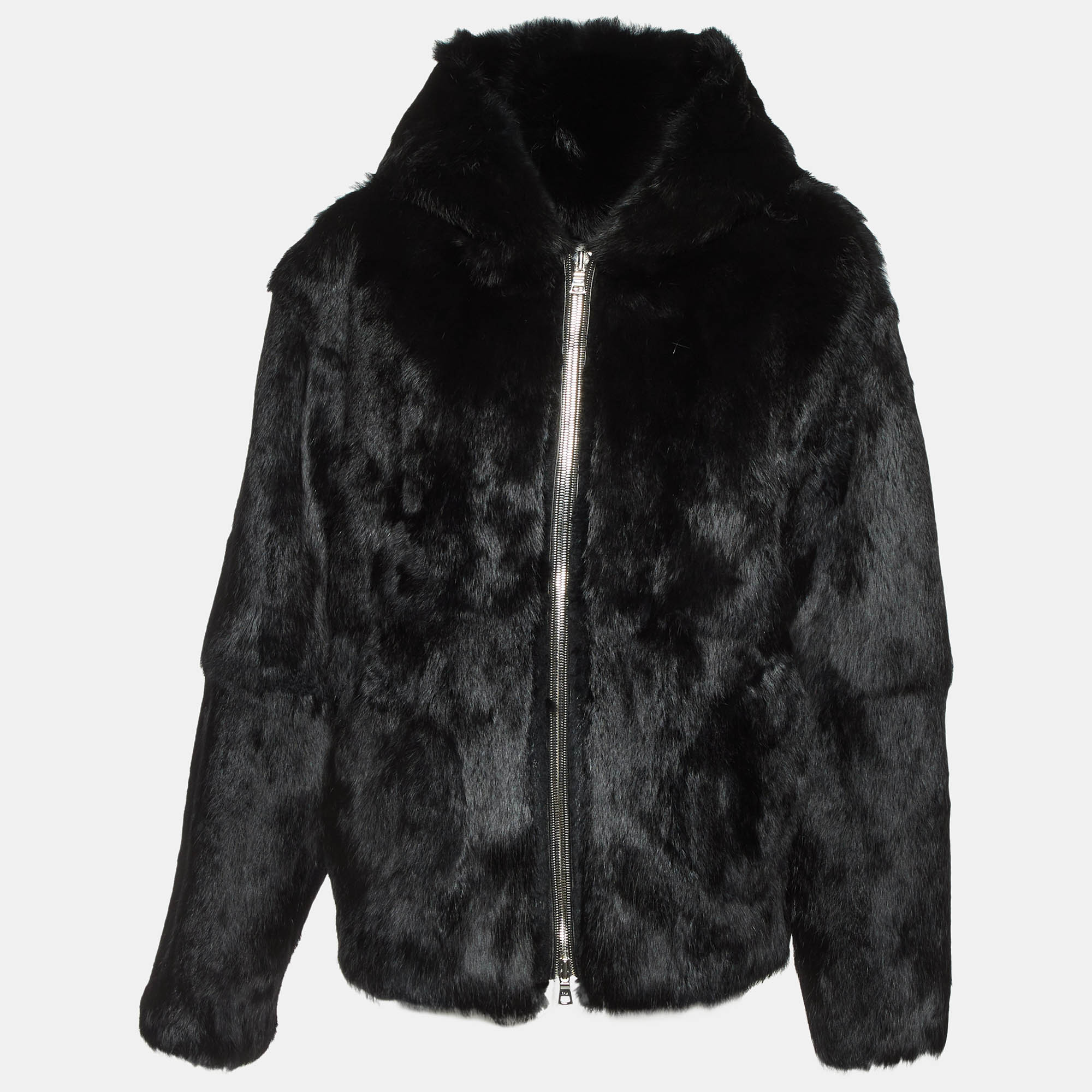 

RtA Black Real Fur Zip-Up Hoodie L