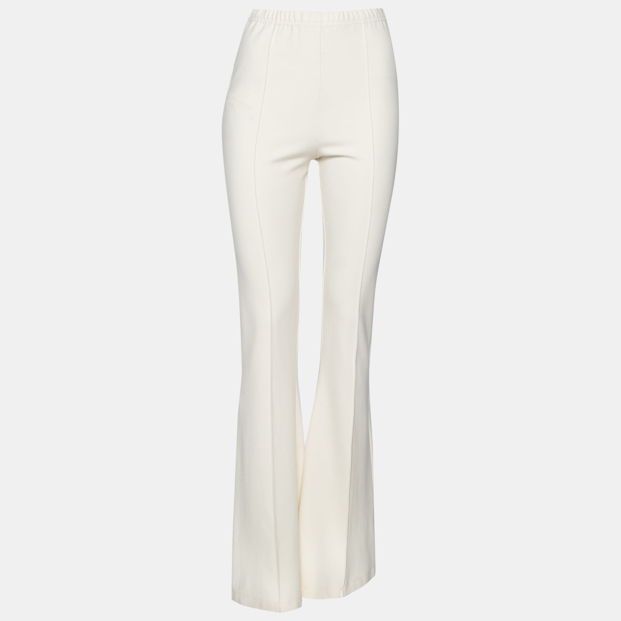 Pre-owned Sablyn Ivory Stretch Knit Flared Pants L In White