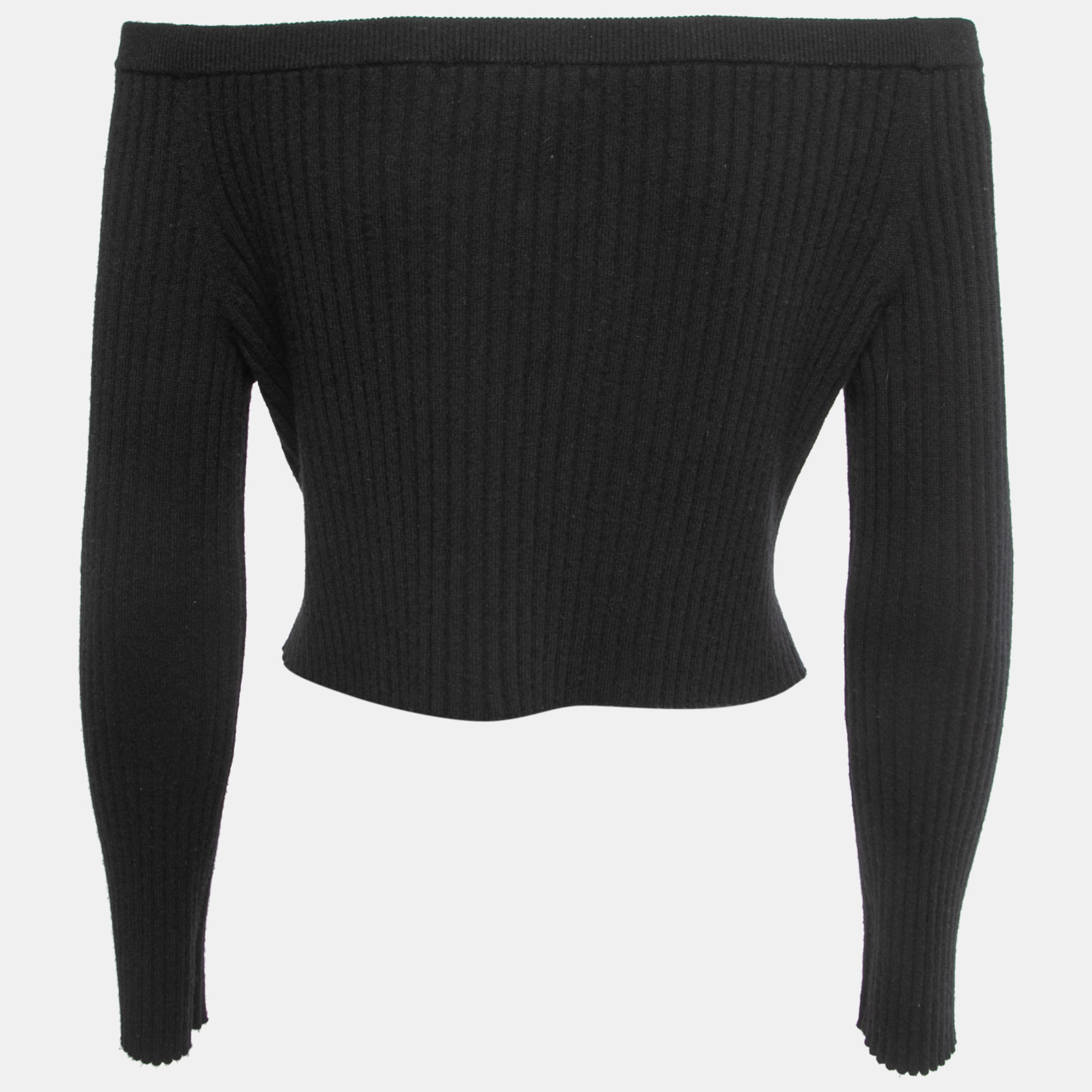 

Sablyn Black Cashmere Off-Shoulder Cropped Sweater Top