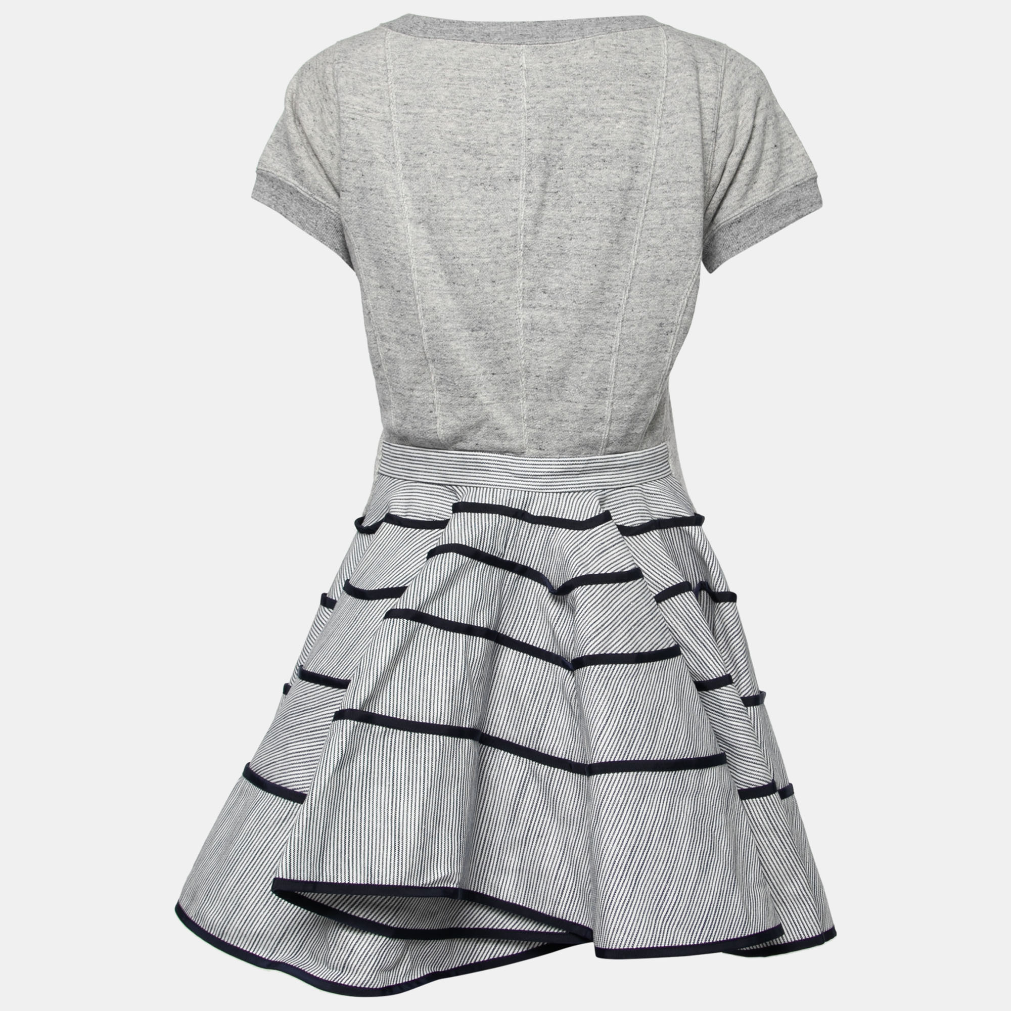 

Sacai Grey Cotton & Blue Contrast Skirt Detail Short Sleeve Dress