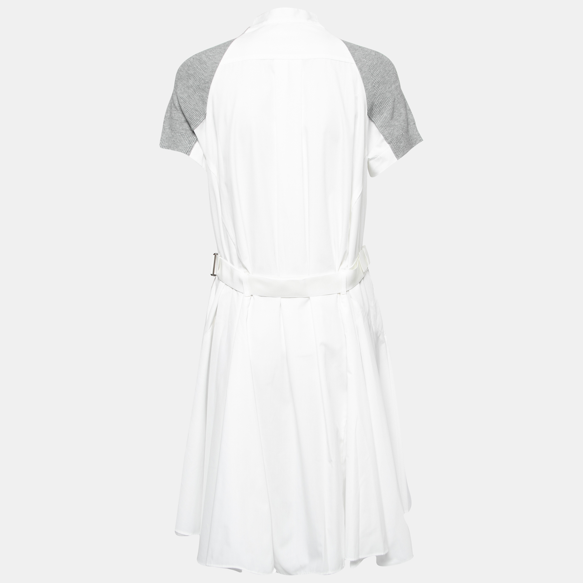 

Sacai White Cotton Poplin & Knit Inset Midi Dress