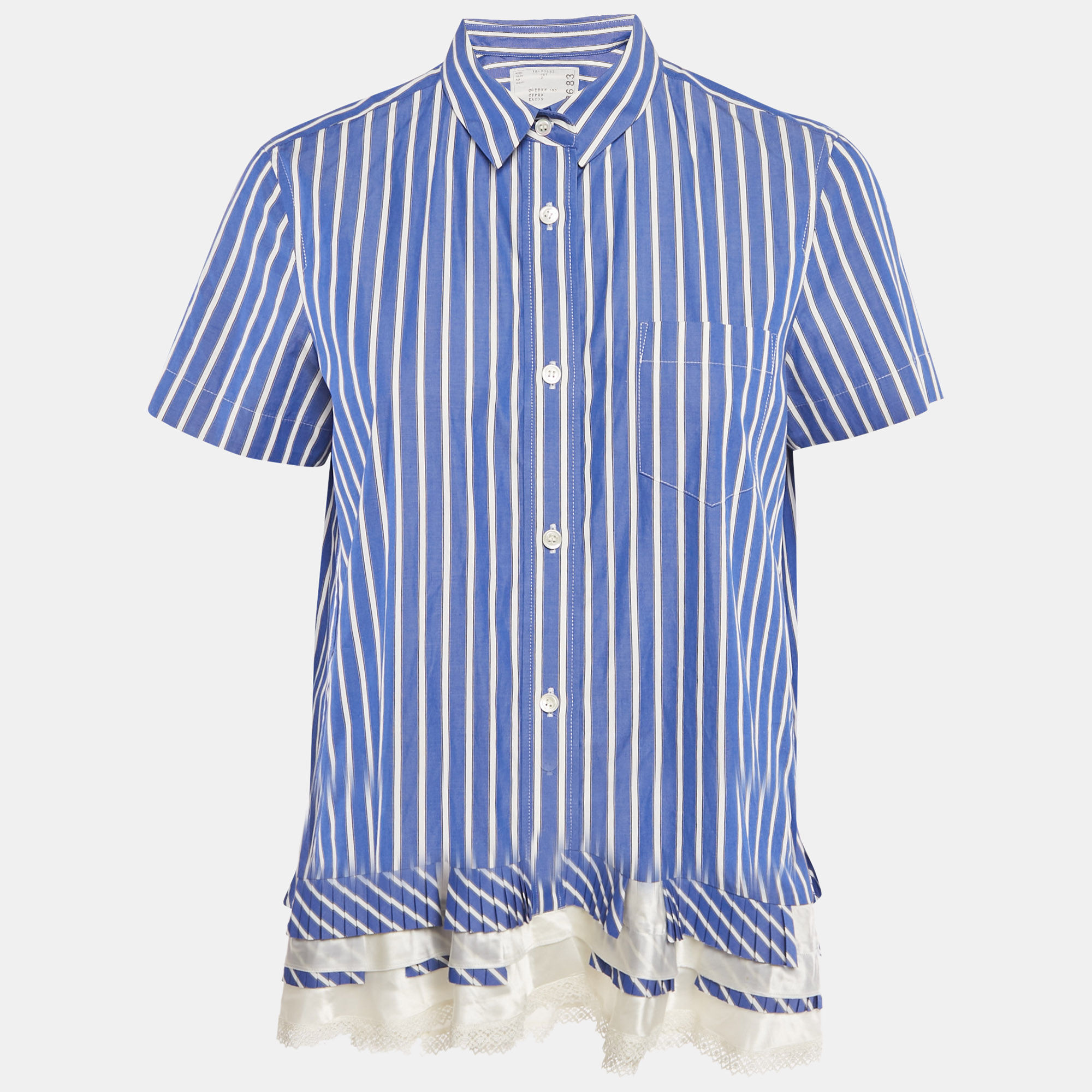 Pre-owned Sacai Blue Striped Cotton Flared Blouse M