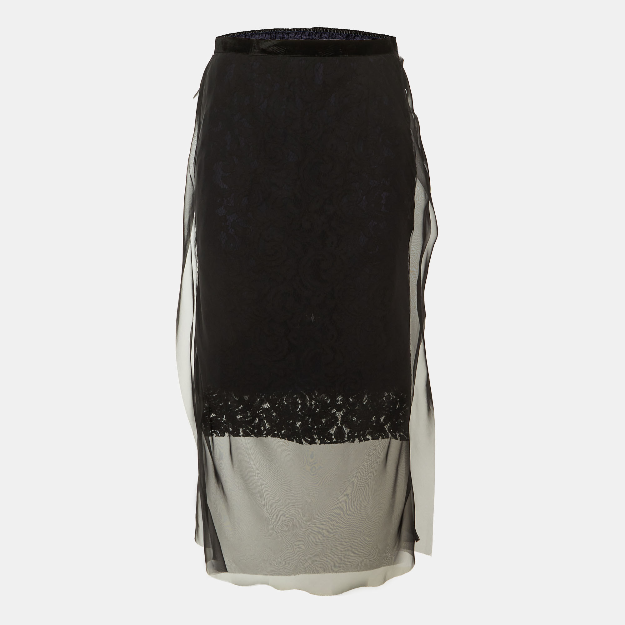 

Sacai Black Lace & Tulle Overlay Midi Skirt M