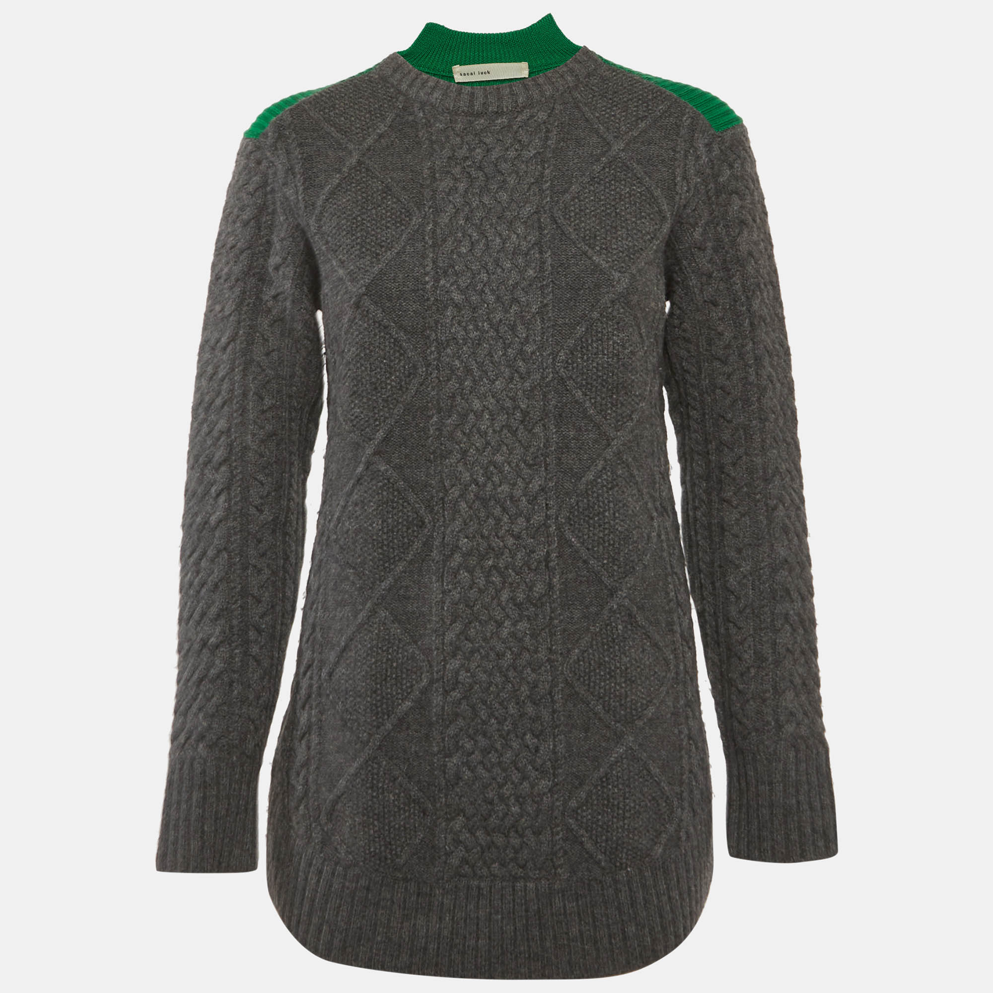 

Sacai Luck Green/Grey Cable Knit Sweater M
