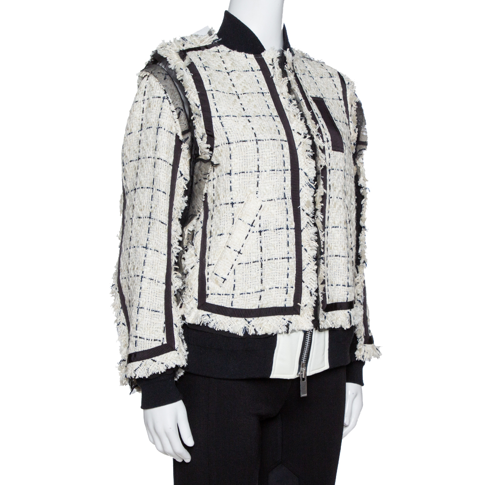 

Sacai Monochrome Tweed Oversized Bomber Jacket, White