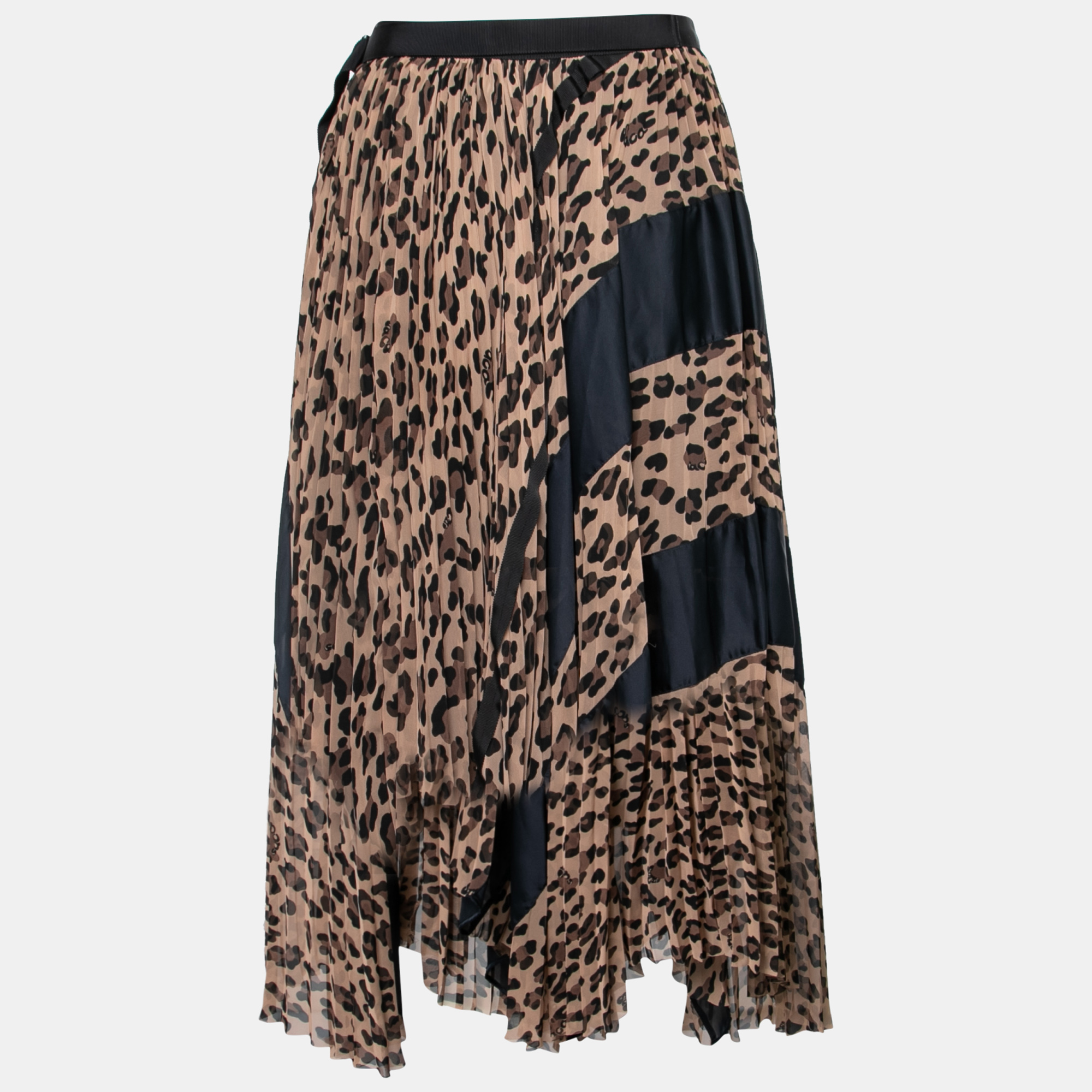 

Sacai Brown Animal Print Chiffon Pleated Wrap Skirt