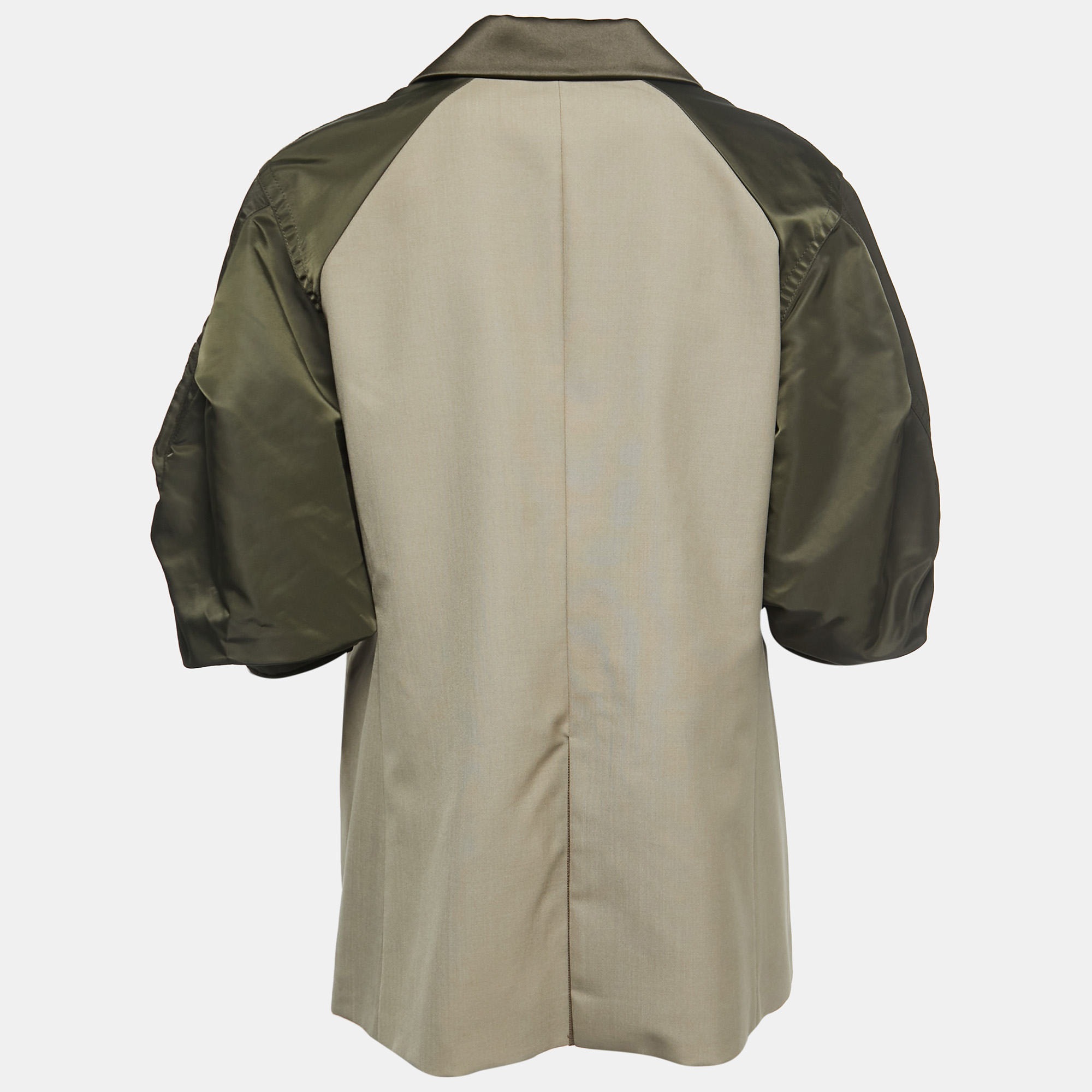 

Sacai Green Wool Blend Satin Paneled Double Breasted Blazer