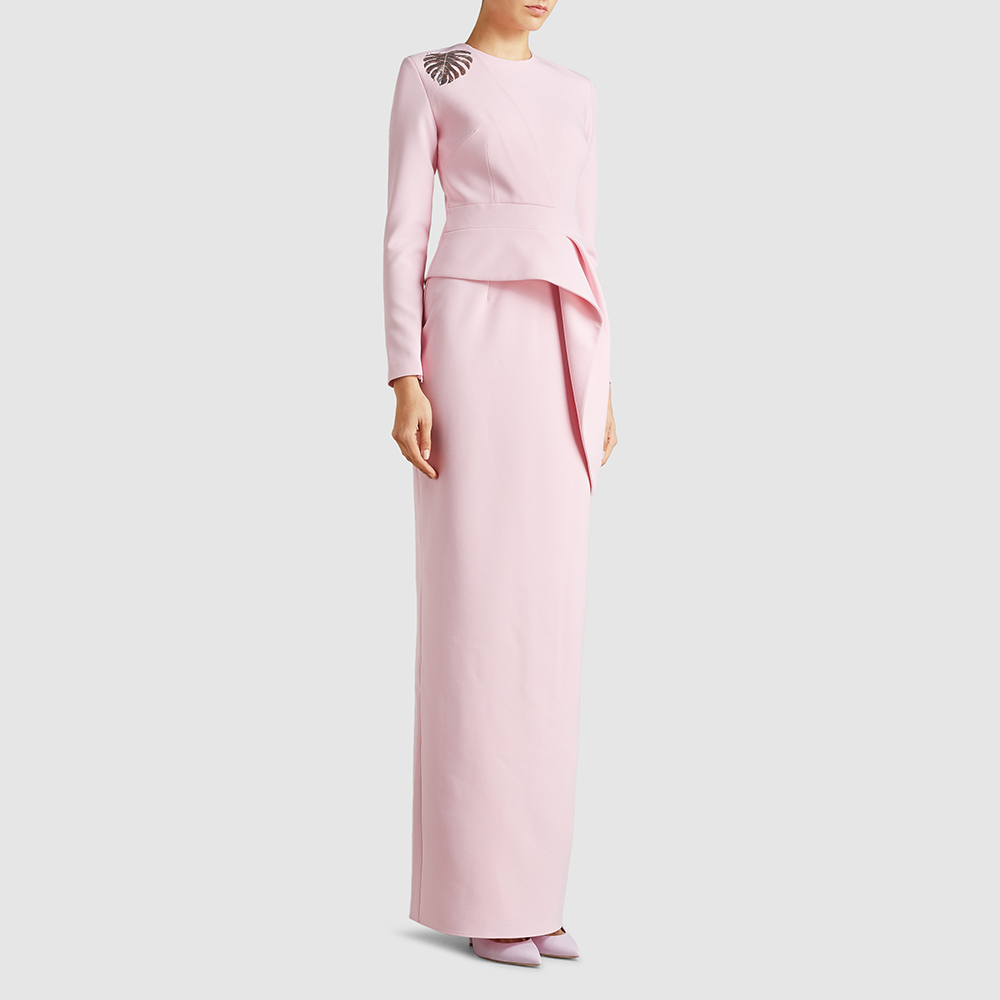 

SAFiYAA Pink Philo Embroidered Long Sleeve Gown Size FR 36