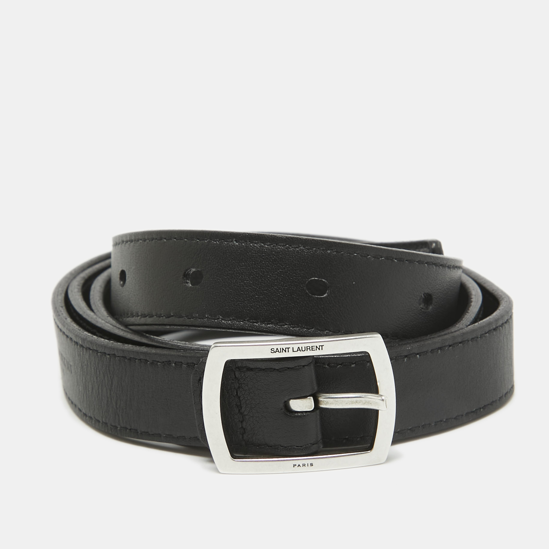 

Saint Laurent Black Leather Buckle Slim Belt