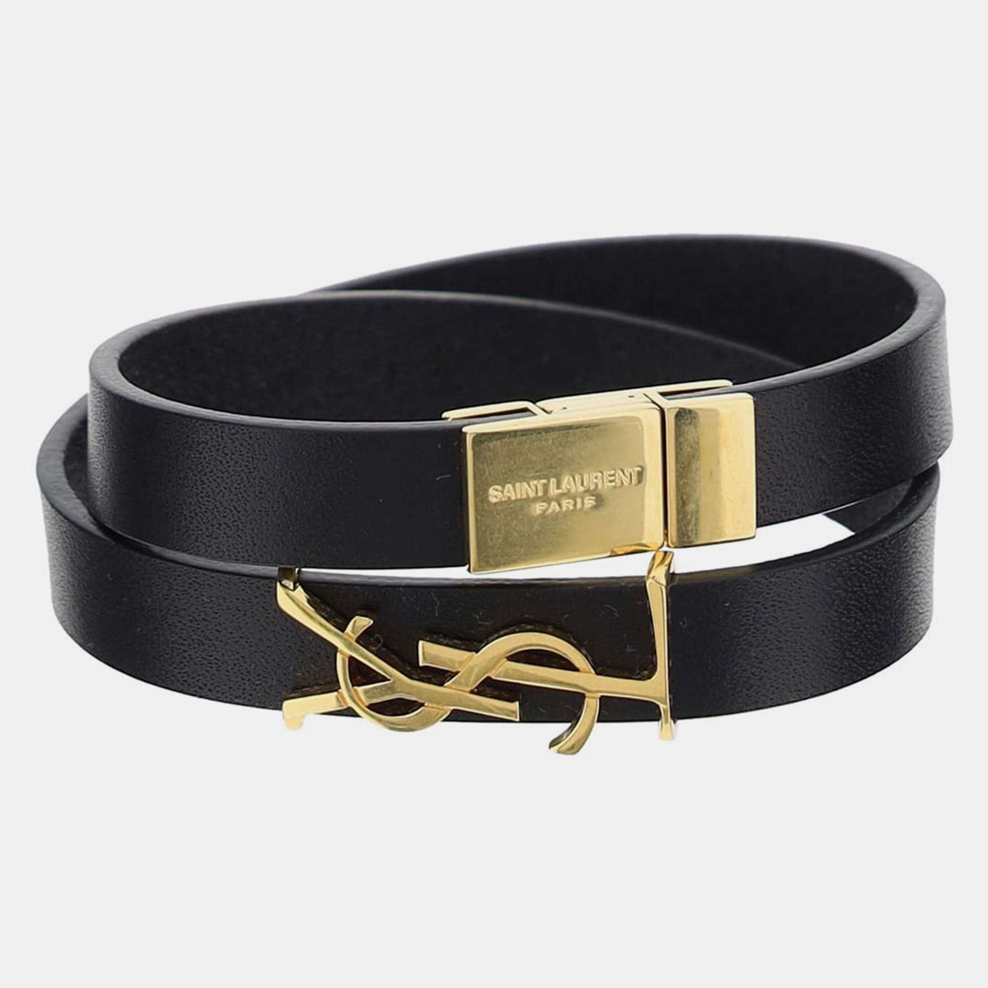 Saint Laurent Nero Calf Leather Opyum Double Wrap Bracelet