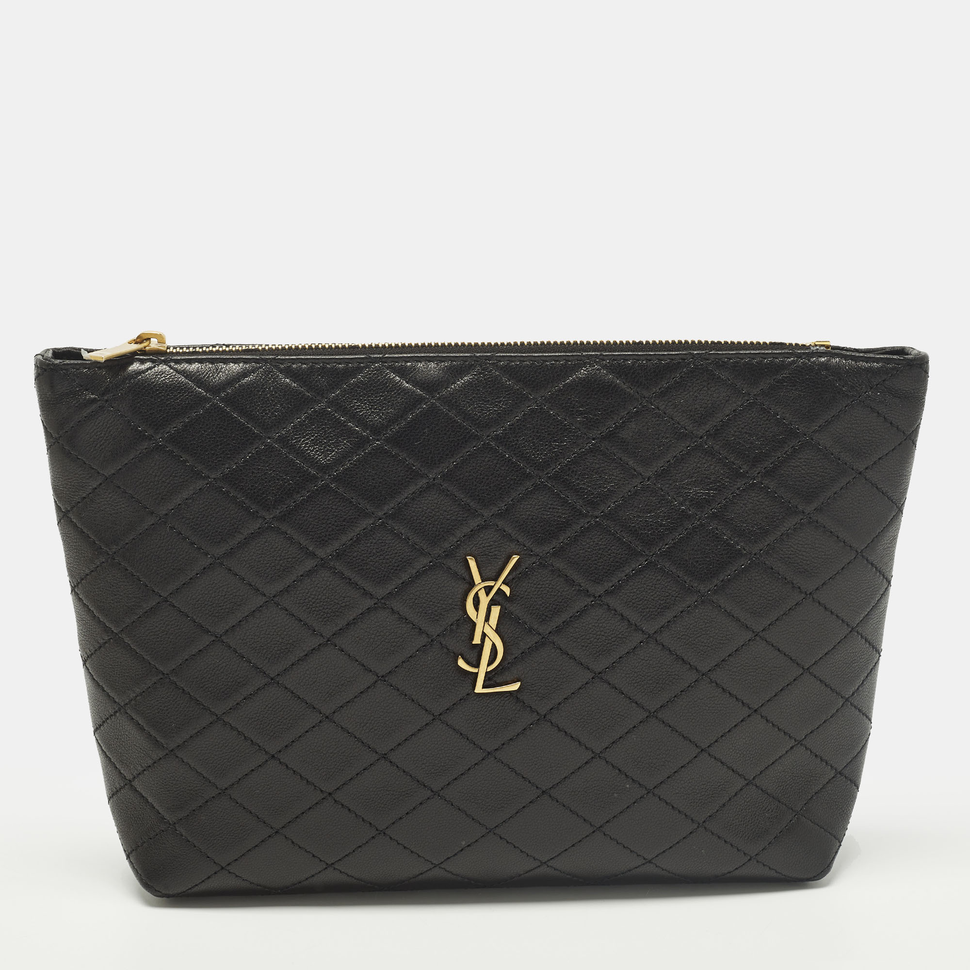 

Saint Laurent Gaby Cosmetic Pouch Black Quilted Leather