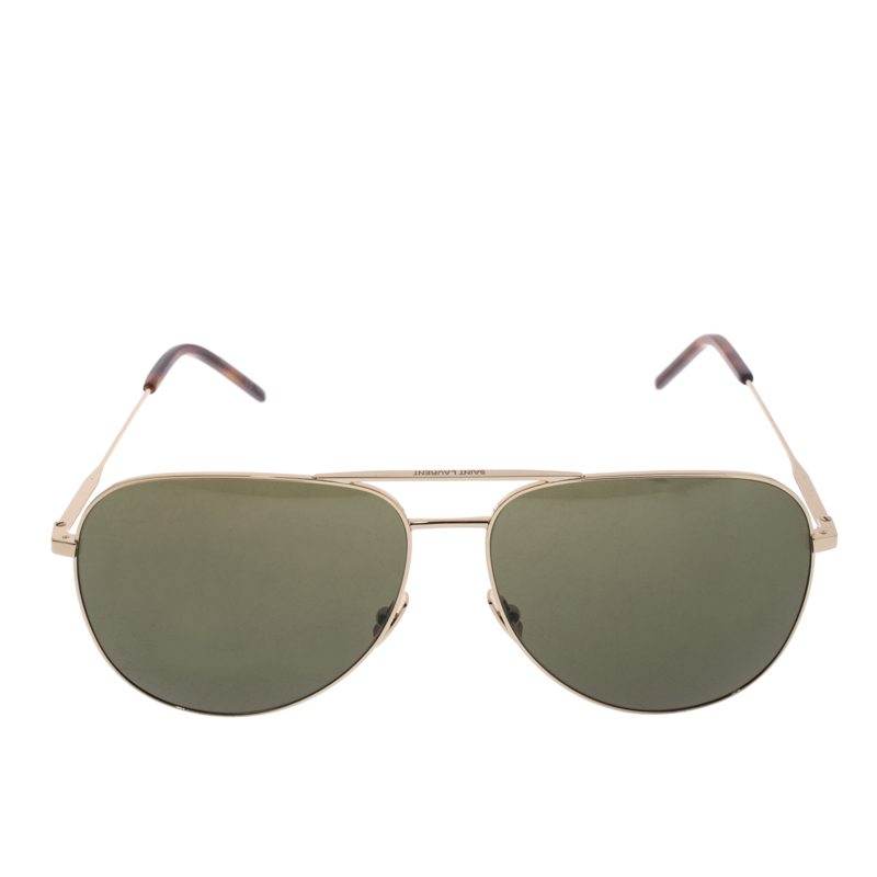 

Saint Laurent Paris Rose Gold Tone/ Green Classic 11 Aviator Sunglasses