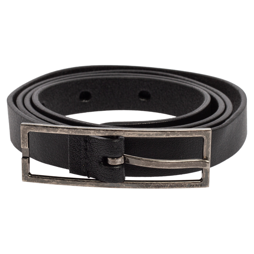 

Saint Laurent Black Leather Slim Buckle Belt