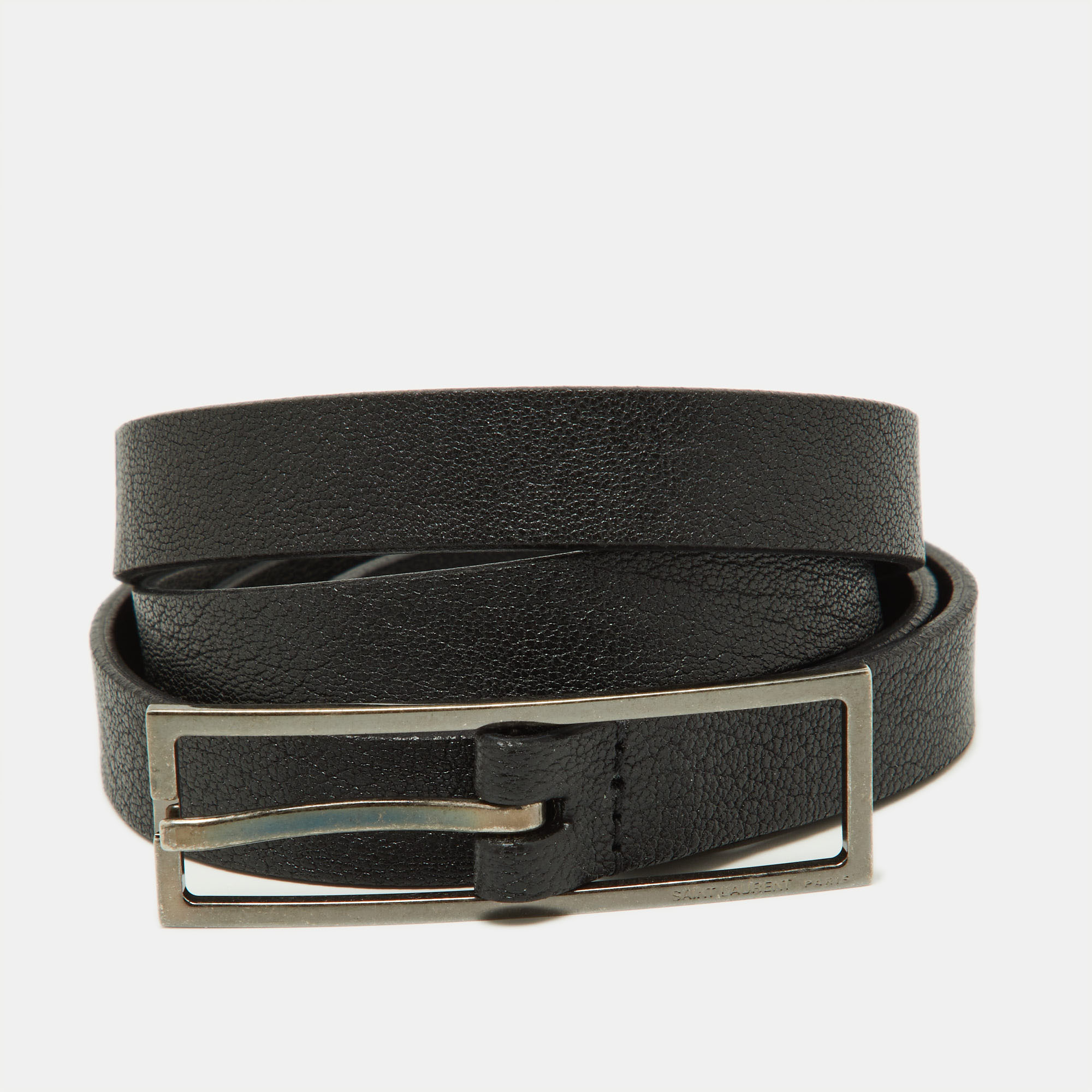 

Saint Laurent Black Leather Buckle Slim Belt