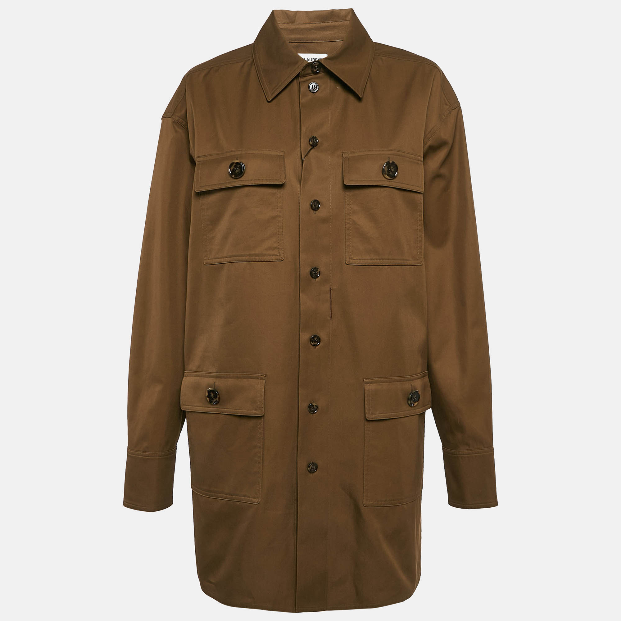 

Saint Laurent Khaki Brown Cotton Single Breasted Coat M