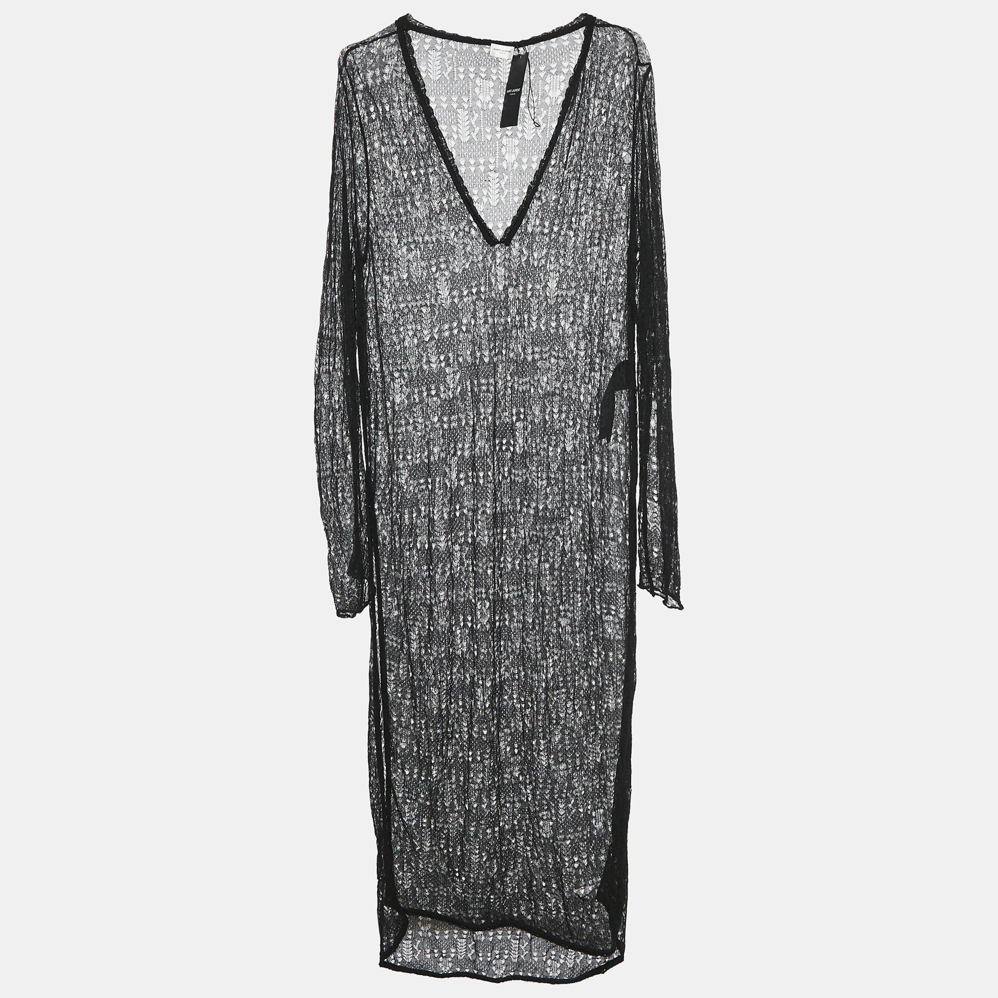 

Saint Laurent Black Pointelle knit Sheer Midi Dress M
