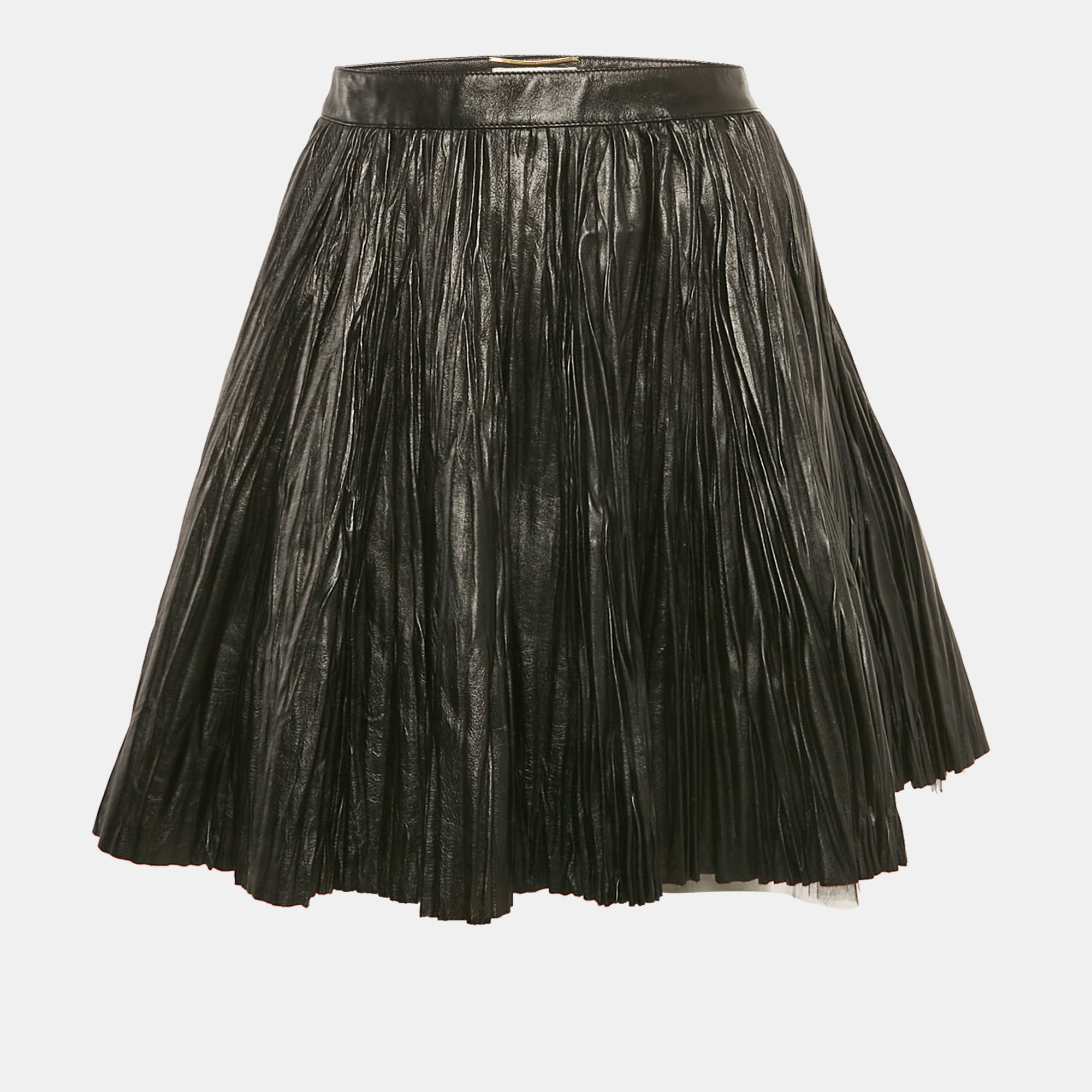 

Saint Laurent Black Leather Pleated Mini Skirt M