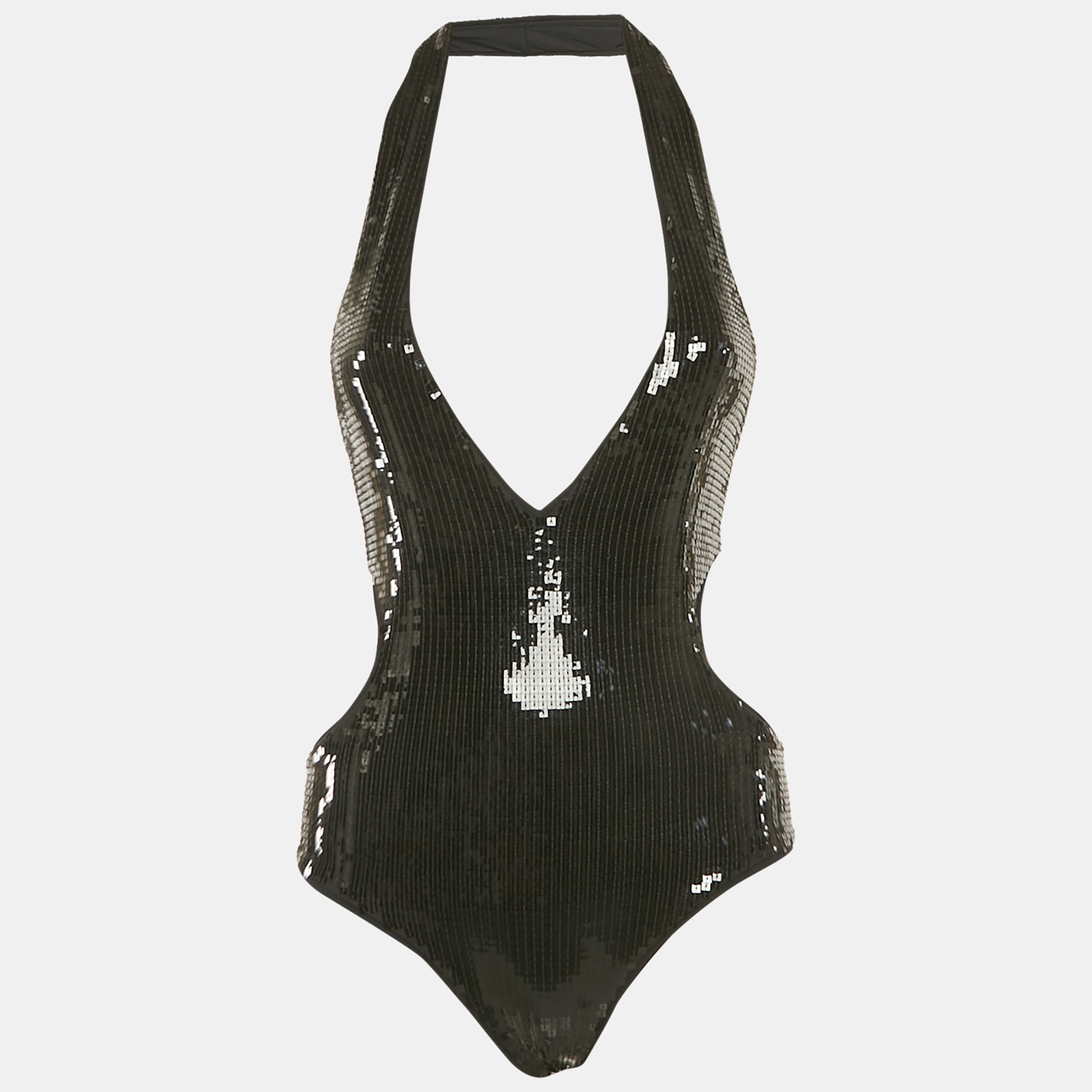 

Saint Laurent Paris Black Sequin Embellished Jersey Cut-Out Swimsuit XS