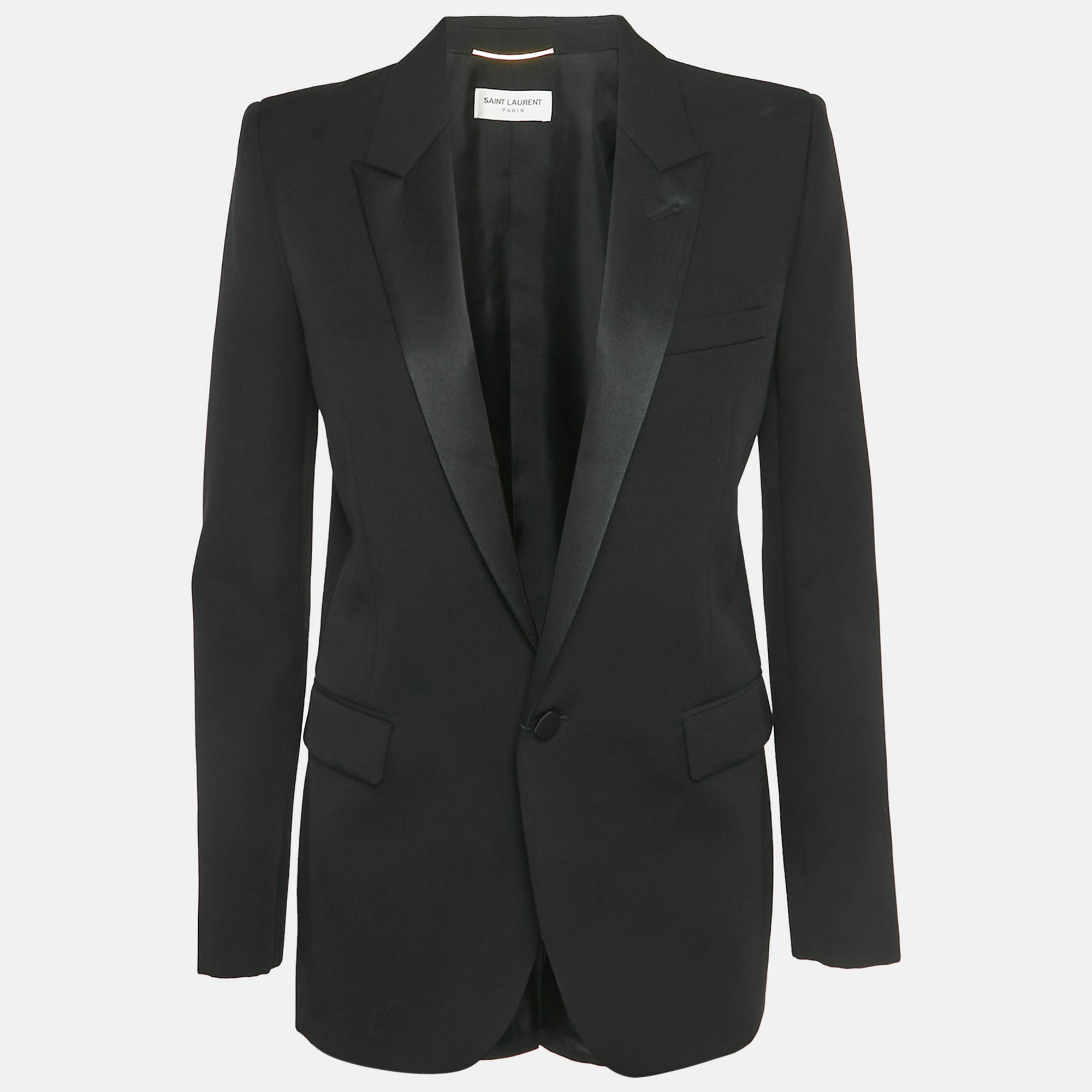 Pre-owned Saint Laurent Wool Button Front Tuxedo Jacket M In Black