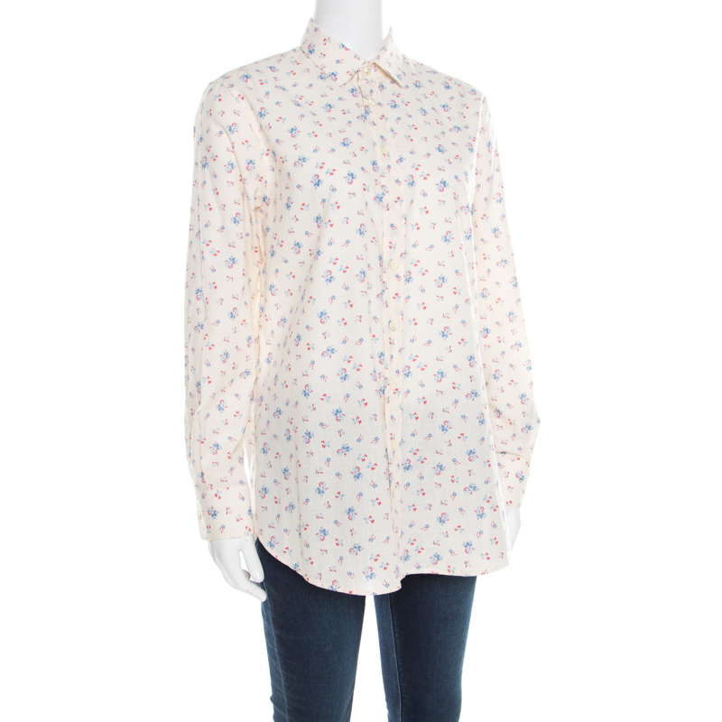 

Saint Laurent Paris Cream Floral Printed Cotton Long Sleeve Shirt