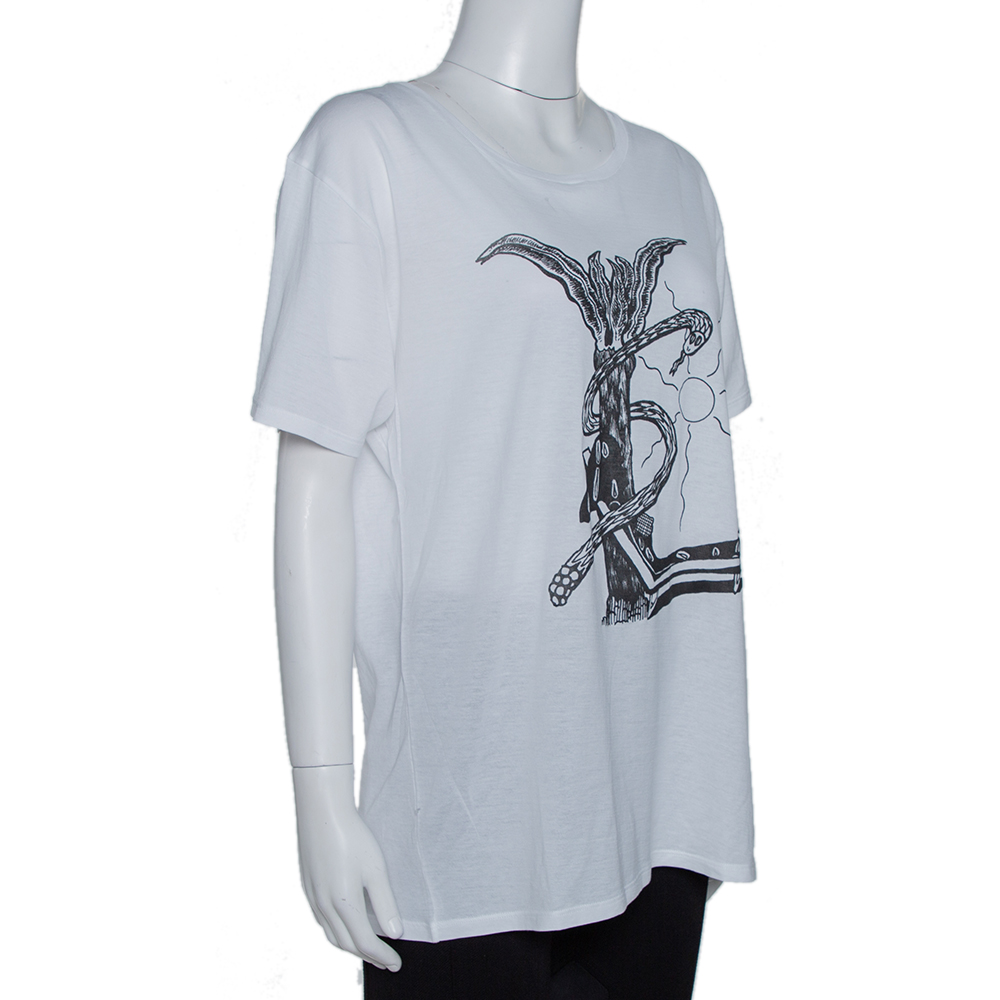 

Saint Laurent Paris White Cotton Logo Printed T Shirt