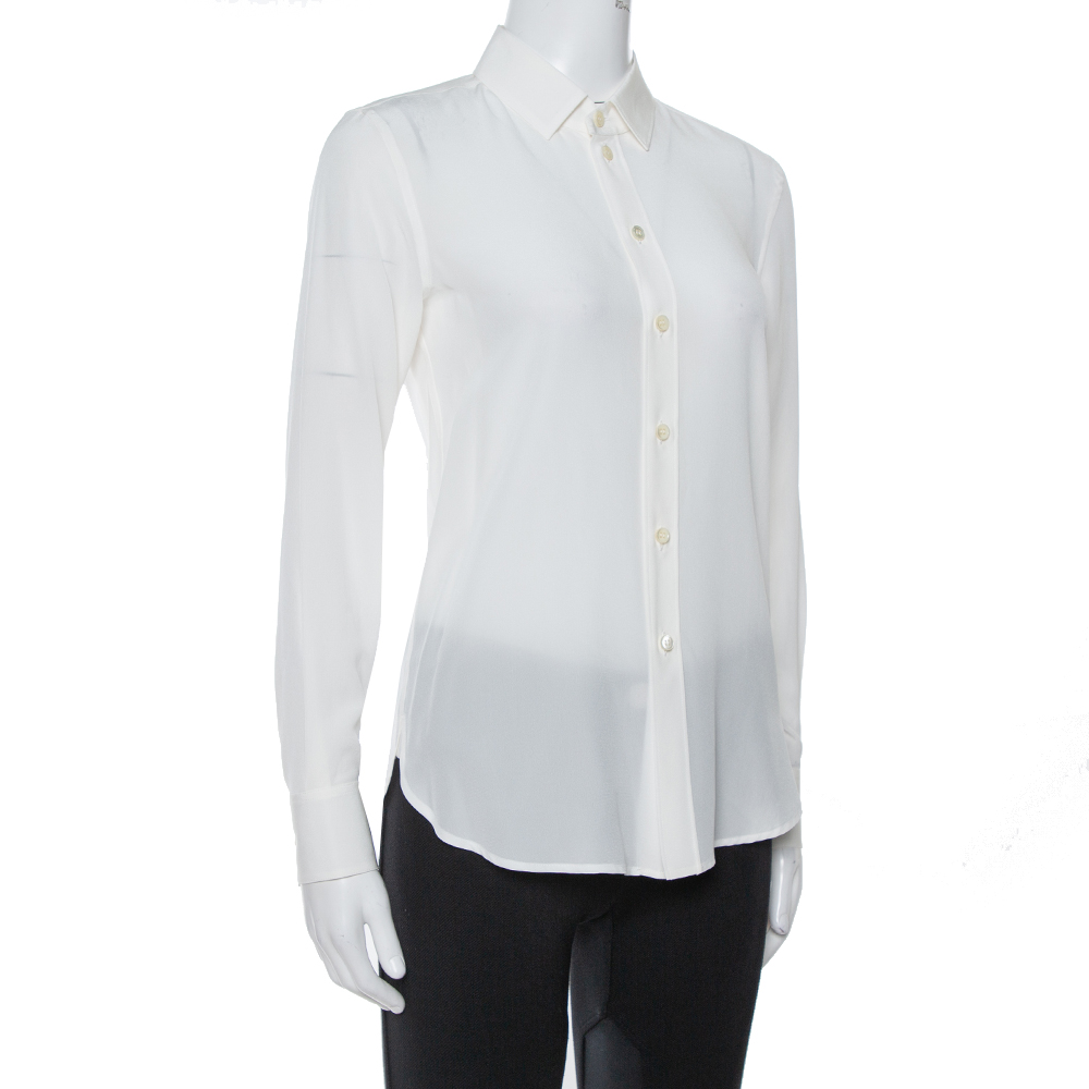 

Saint Laurent Paris Off White Silk Button Front Shirt