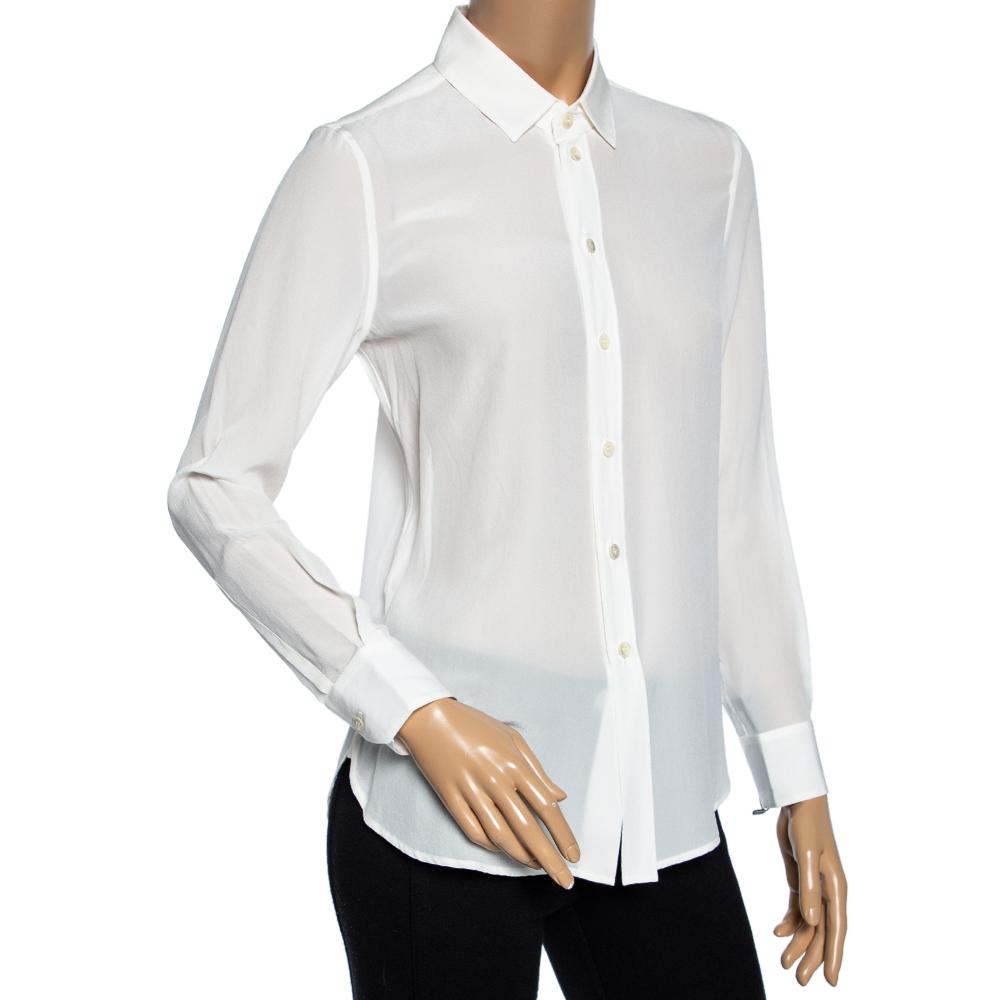

Saint Laurent Off White Silk Button Front Shirt