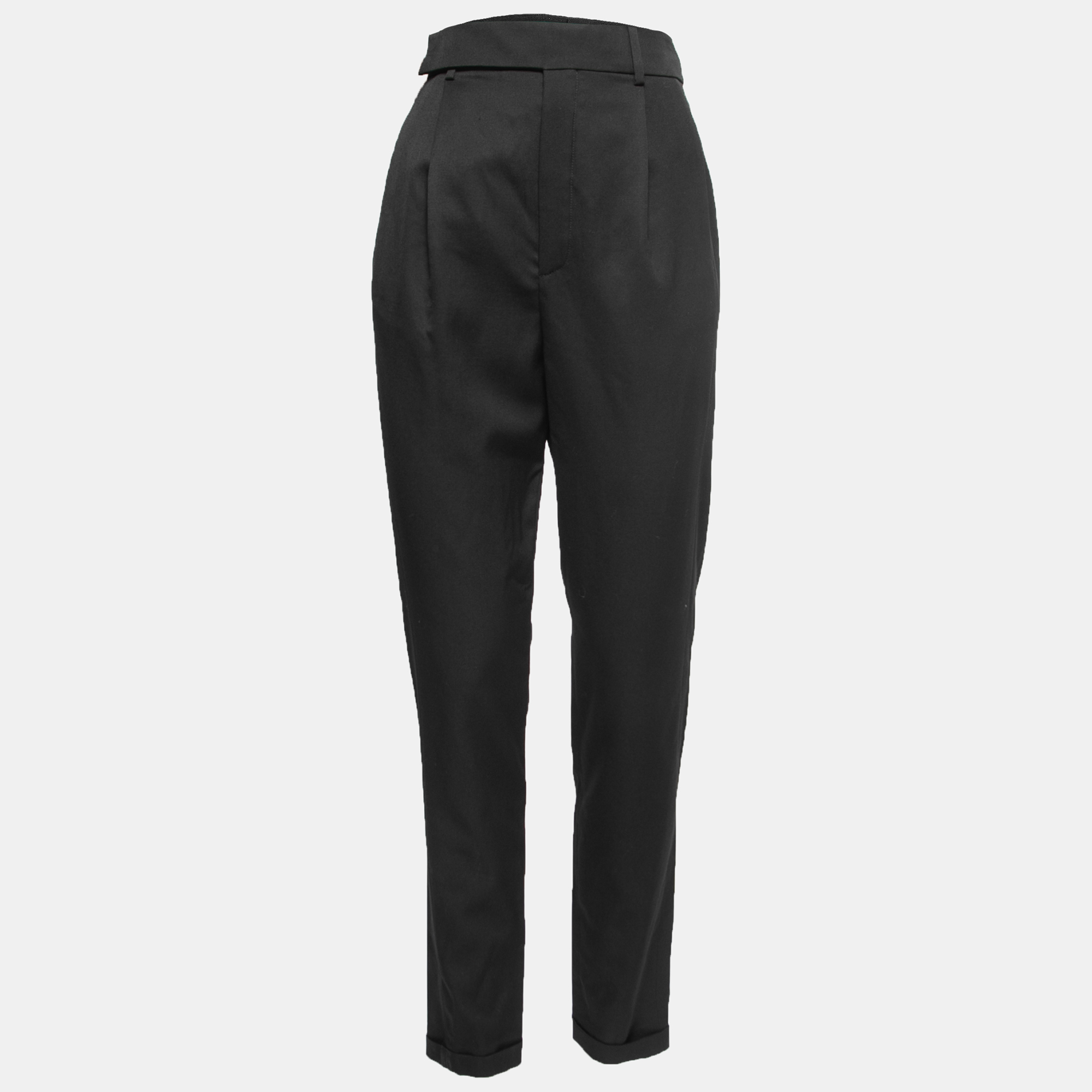 Pre-owned Saint Laurent Black Wool Tailored Trousers M