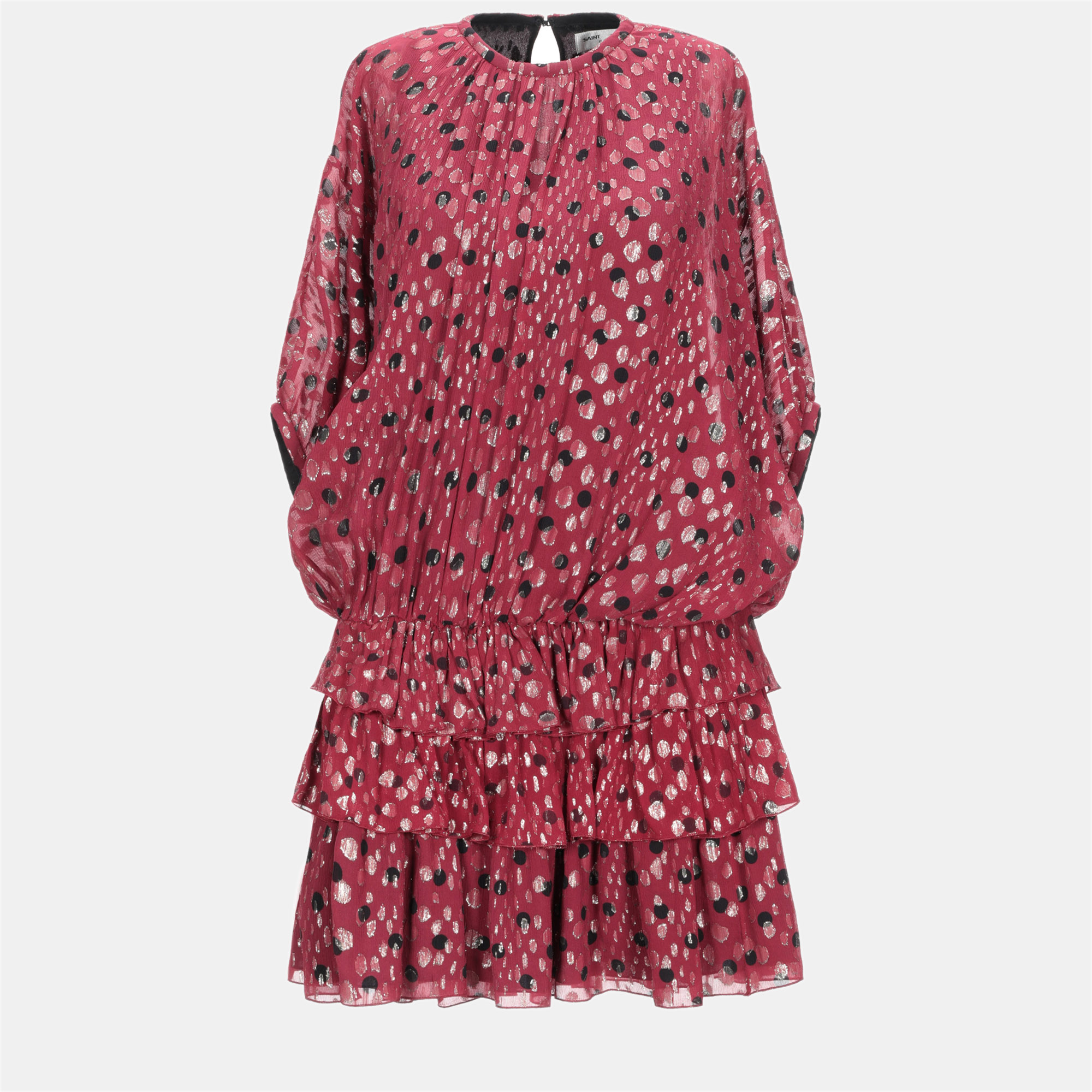 

Saint Laurent Paris Red Lurex Silk Tiered Mini Dress  (FR 40