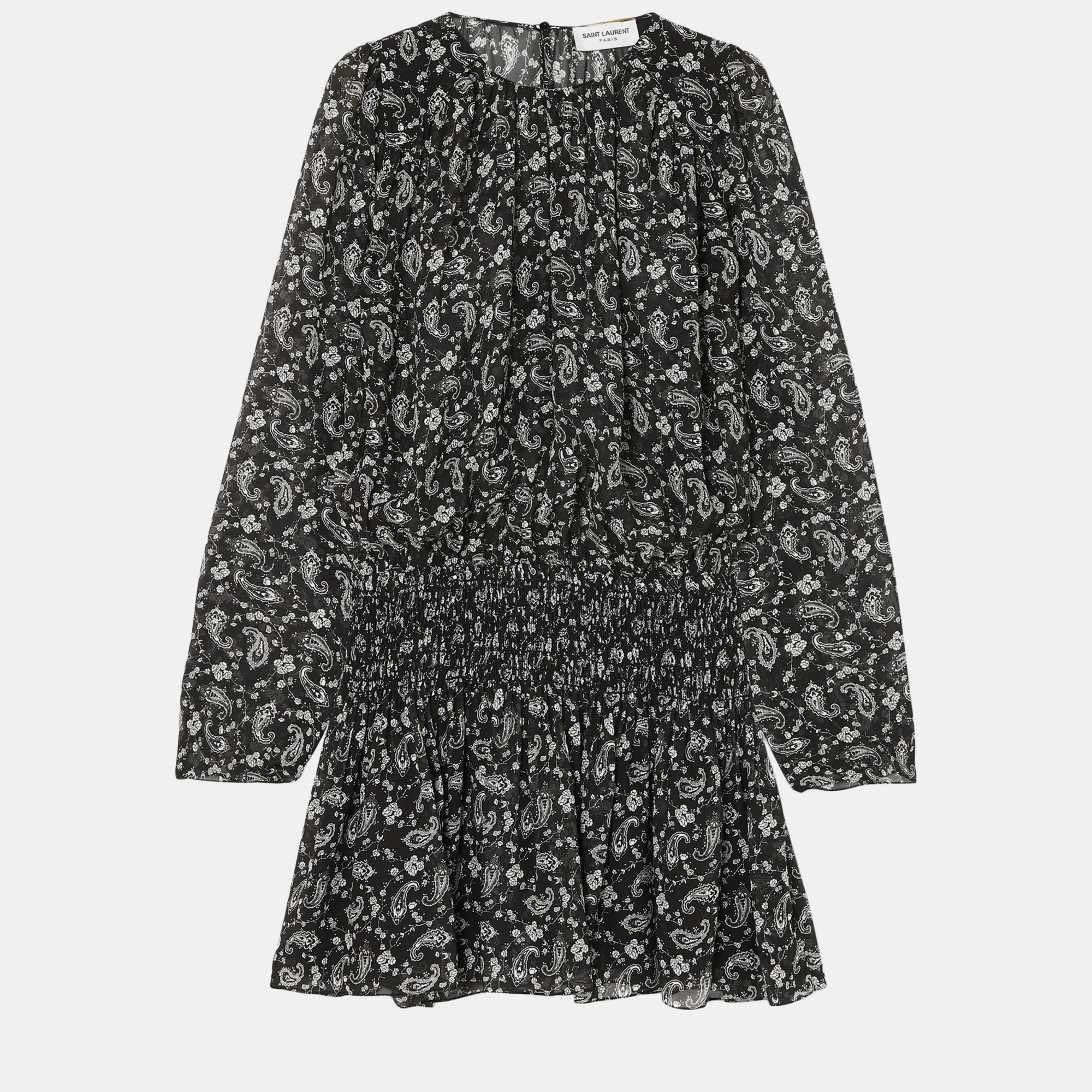 

Saint Laurent Paris Black Paisley Print Silk Mini Dress  (FR 42
