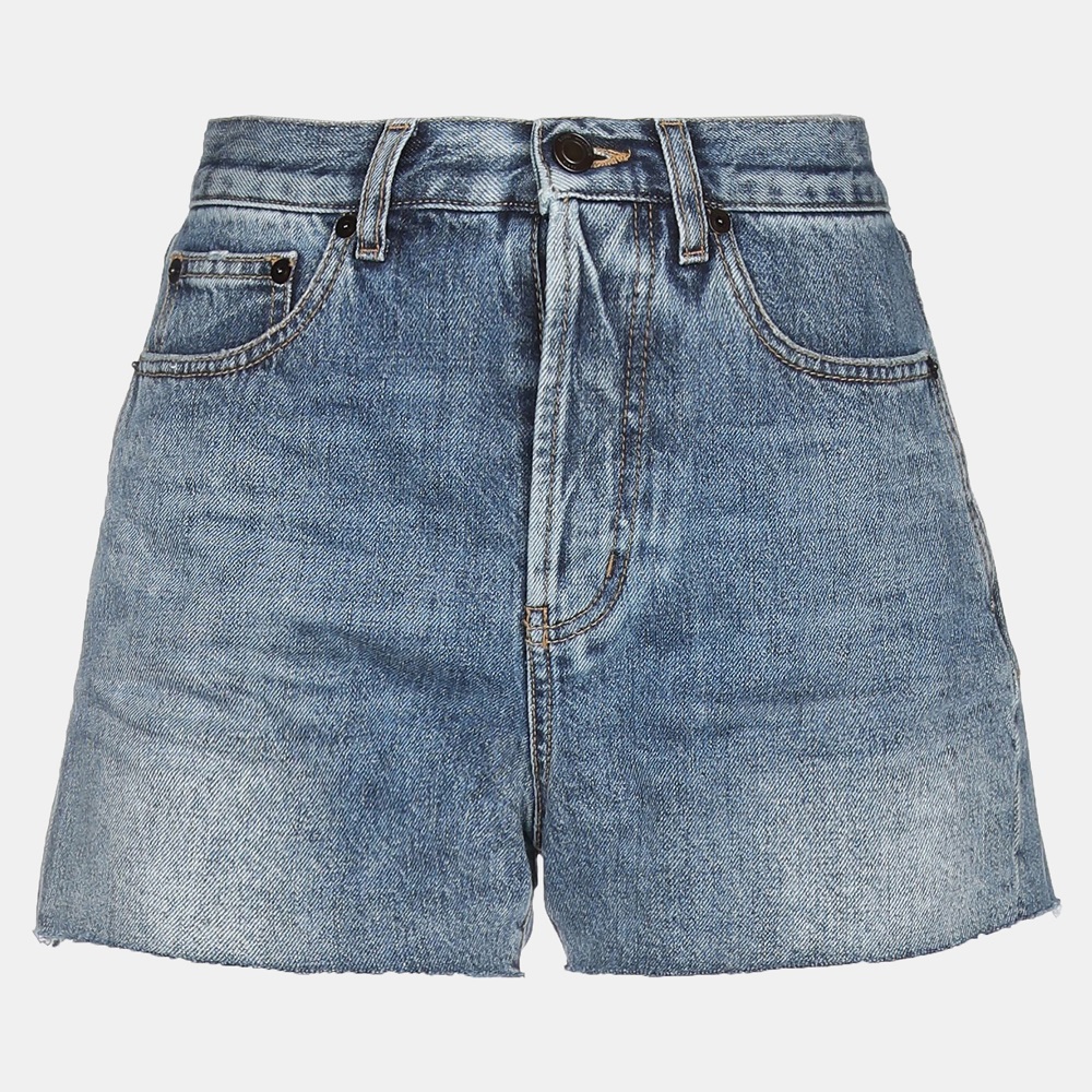 Pre-owned Saint Laurent Cotton Denim Shorts 28 In Blue