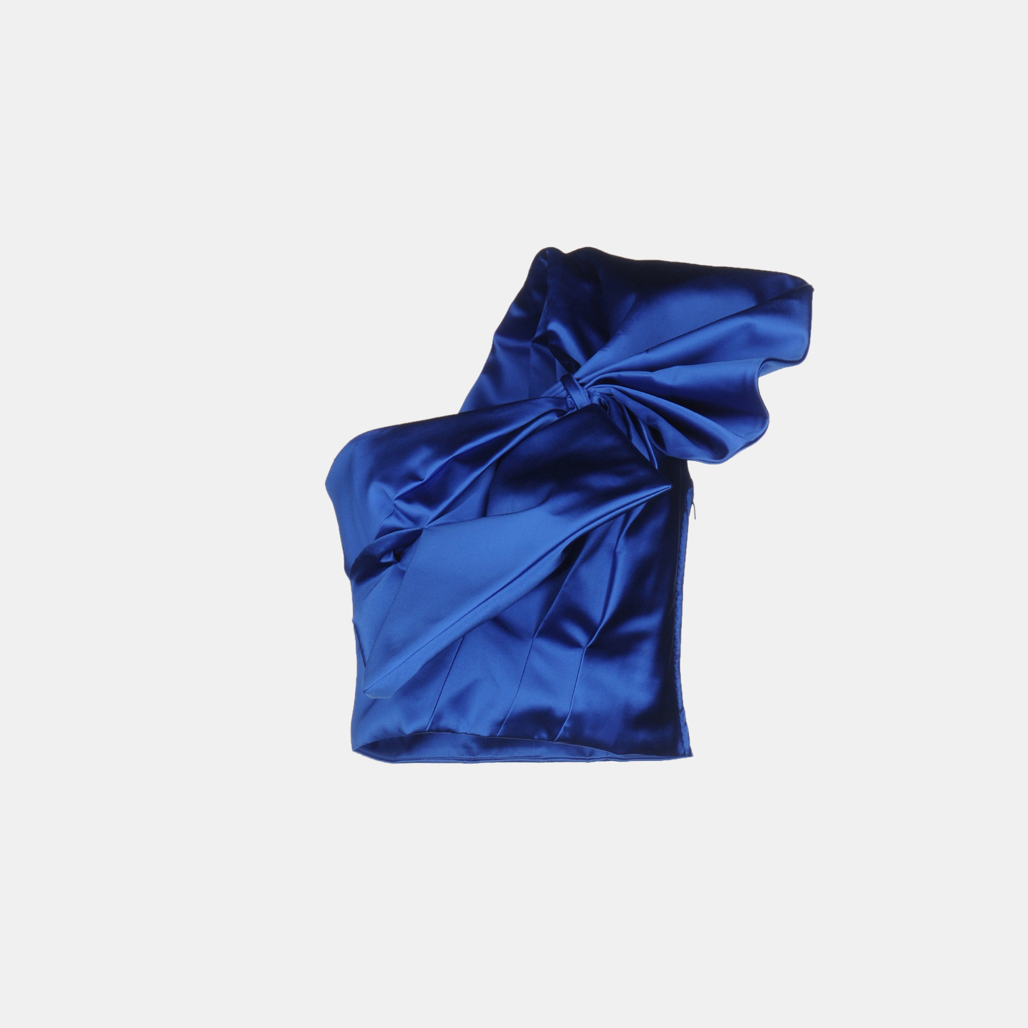 

Saint Laurent Blue Silk One Shoulder Cropped Blouse L (FR 40)