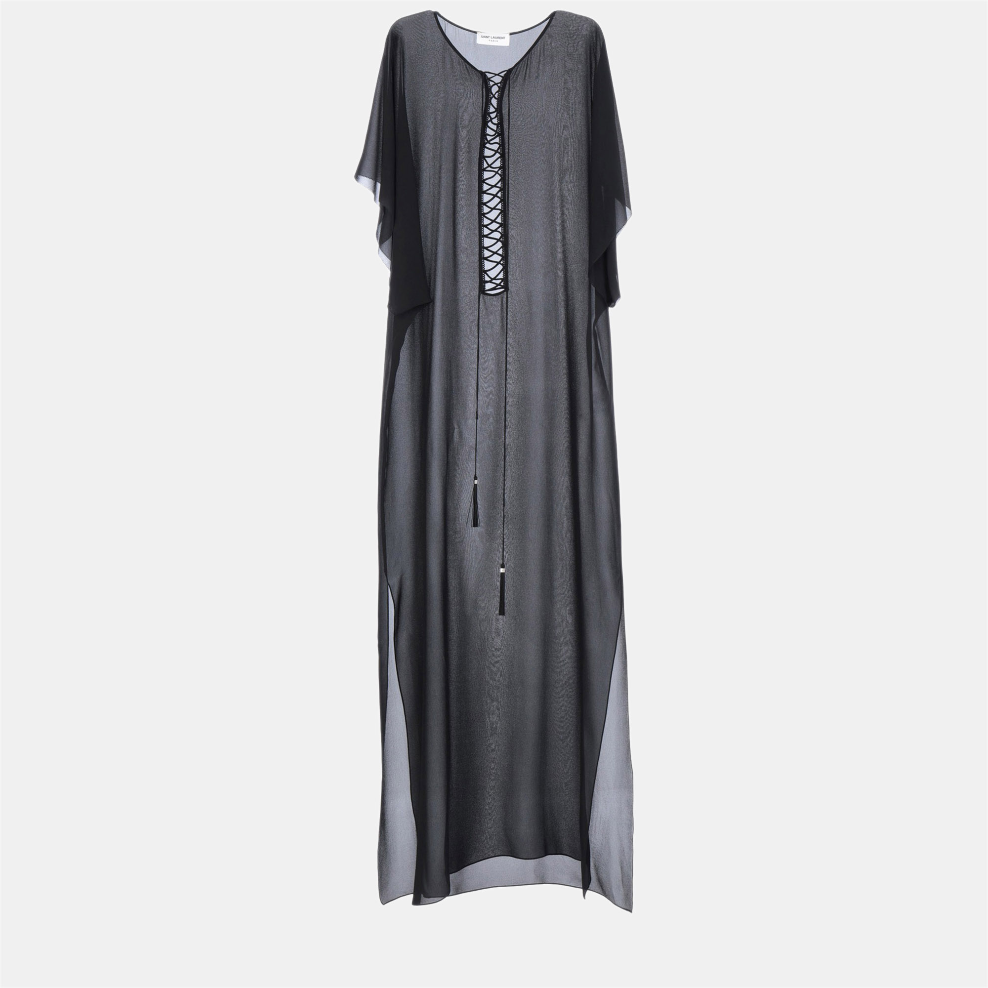 Pre-owned Saint Laurent Silk Maxi Dress 36 In Black